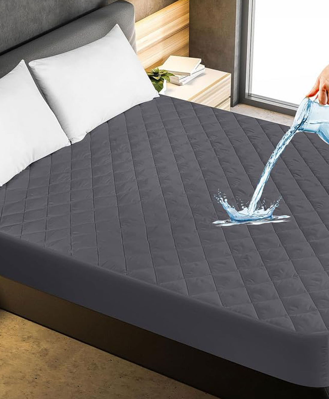 GADDA CO Waterproof Cotton Feel Quilted Mattress Protector King Bed Hypoallergenic Ultra Soft Fitted Protector 78x72 inch Mattress/Bed Cover (King Size 78x72 inch | 6.5x6 ft, Grey)