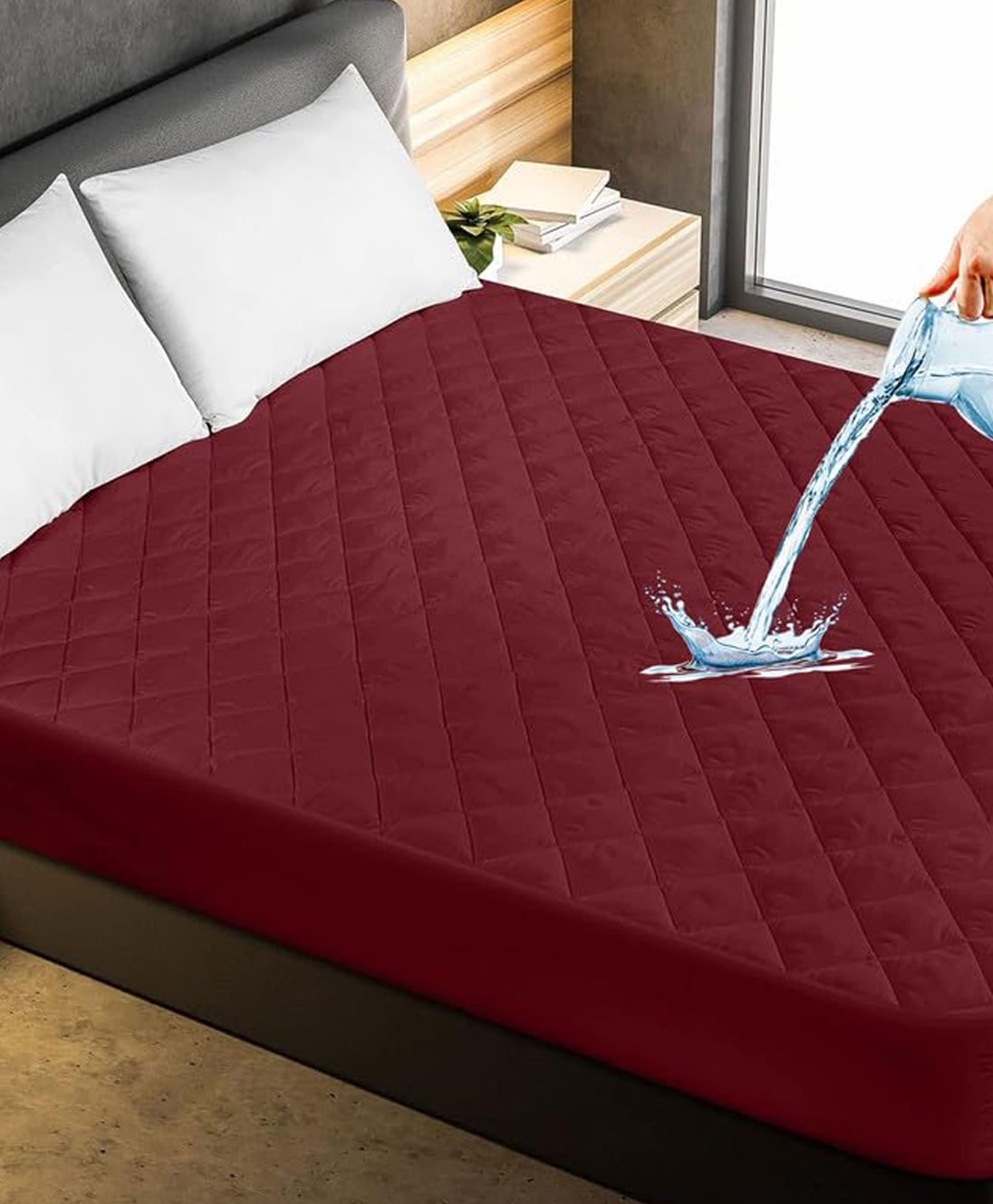 GADDA CO Waterproof Cotton Quilted Mattress Protector King Size Breathable Hypoallergenic Ultra Soft Fitted 78x72 inch King Bed Protector (King Size 78x72 inch | 6.5x5 ft, Maroon)-image-44