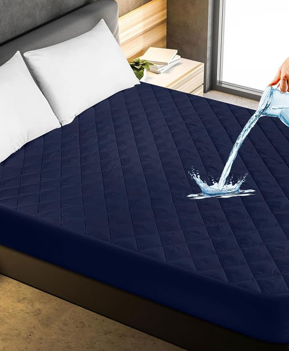 GADDA CO Waterproof Cotton Feel Quilted Mattress Protector King Size Breathable Hypoallergenic Ultra Soft Fitted Bed Protector/Cover (King Bed 72x72 inch | 6x6 ft, Dark Blue)-image-30