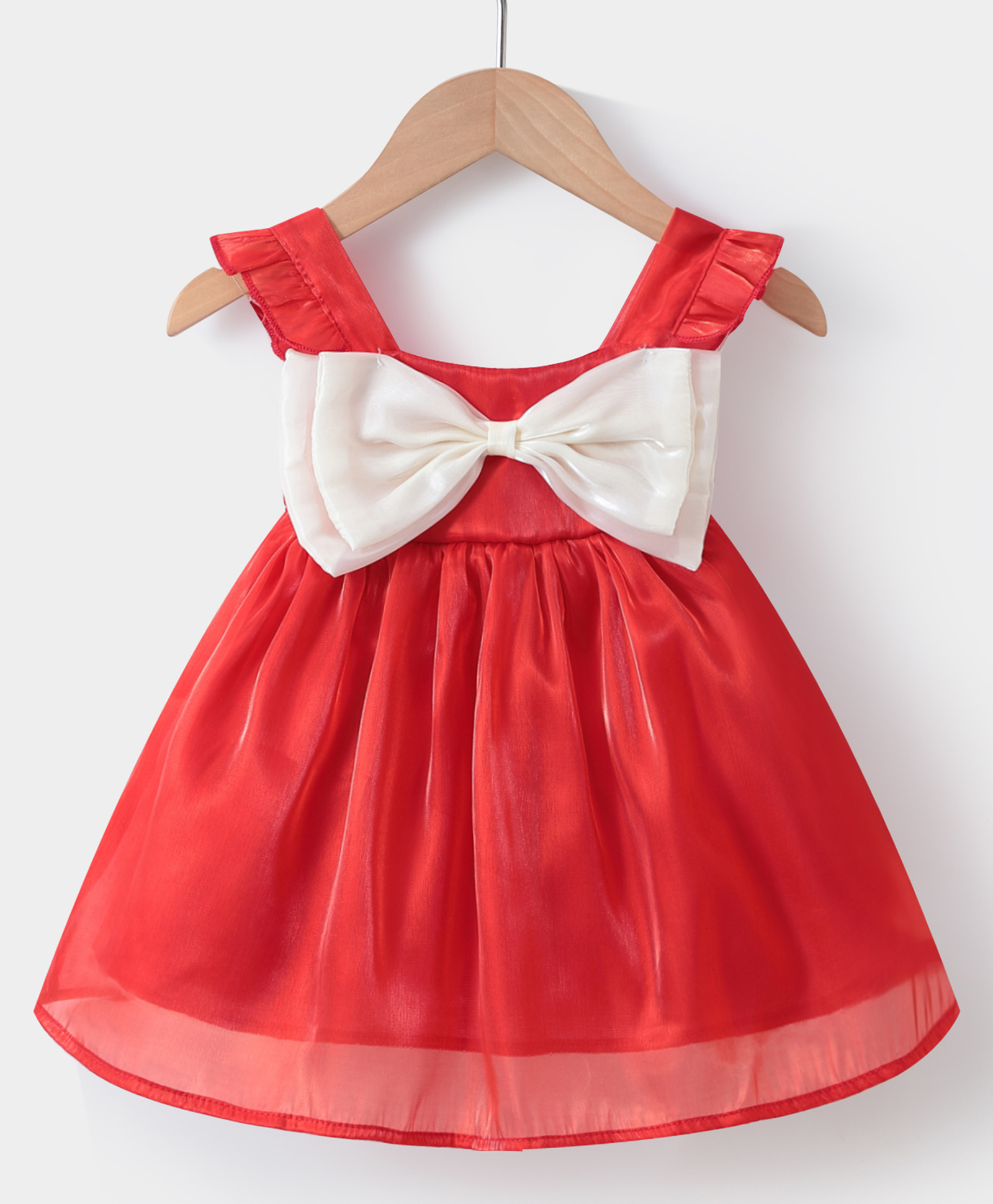 Mark & Mia Frill Sleeves Party Dress with Bow Applique - Red-image-43