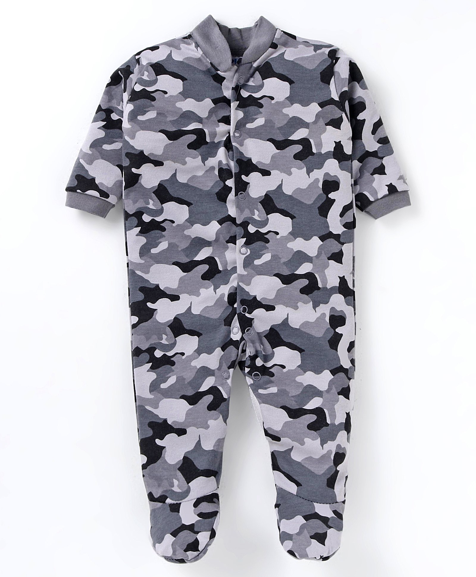 Kidi Wav Full Sleeves Camouflage Printed Romper - Grey-image-23