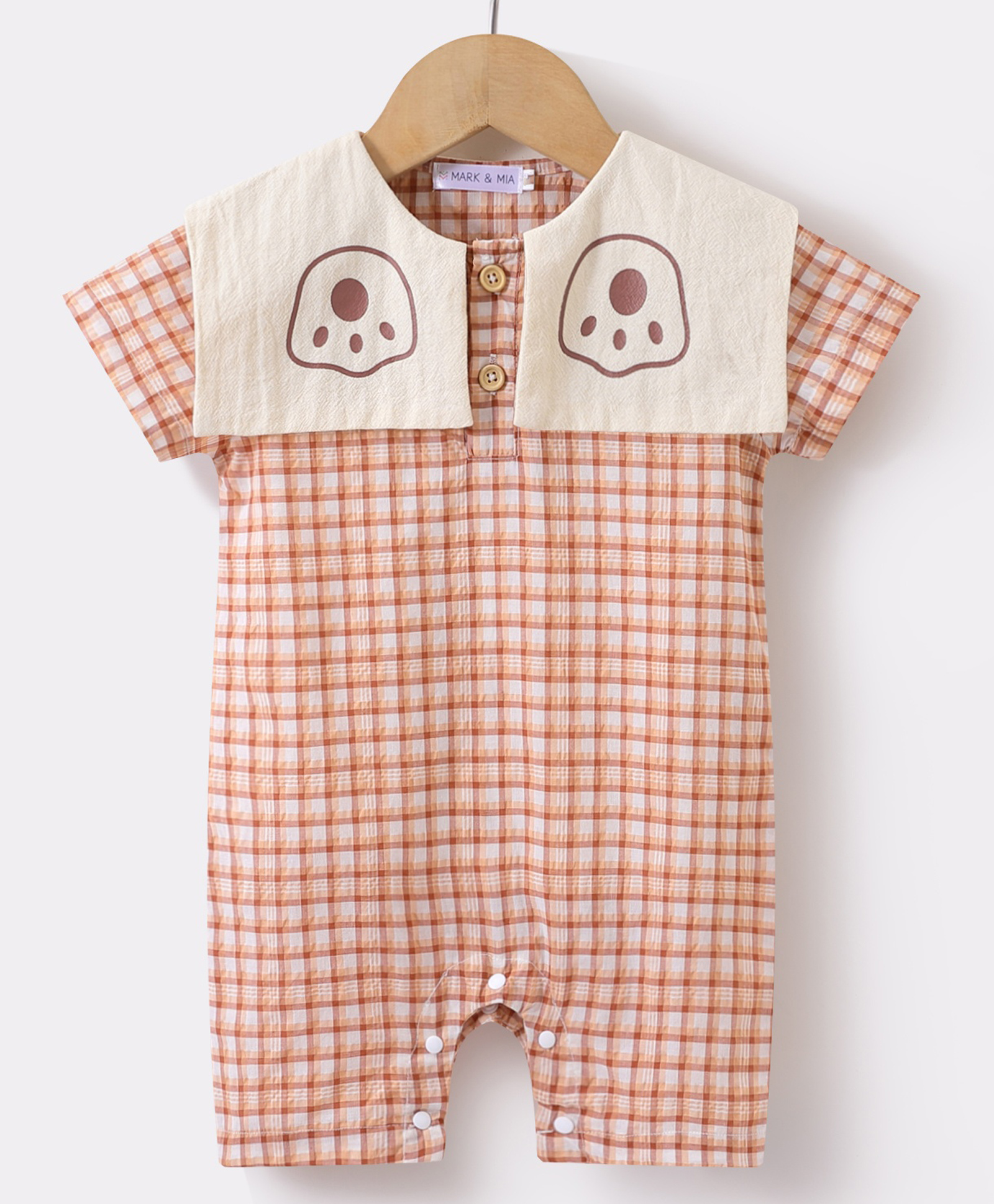 Mark & Mia Half Sleeves Checkered Romper with Paw Print - Rust Orange-picture-17