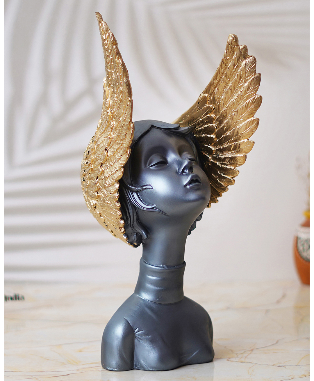 eCraftIndia Grey & Golden Fairy Lady Statue Decorative Showpiece for Home Decor-image-49