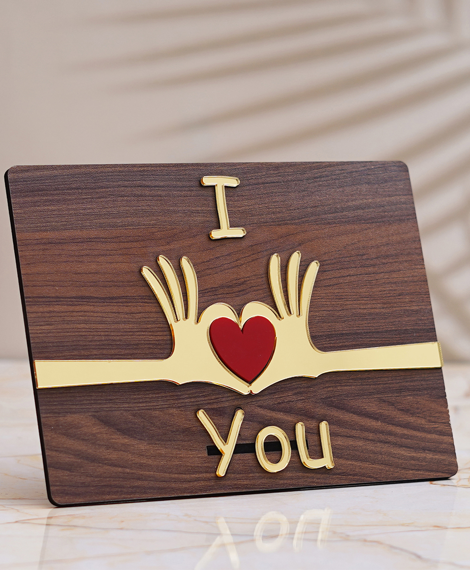 eCraftIndia Brown & Red "I Love You" Wooden Decorative Showpiece-image-5