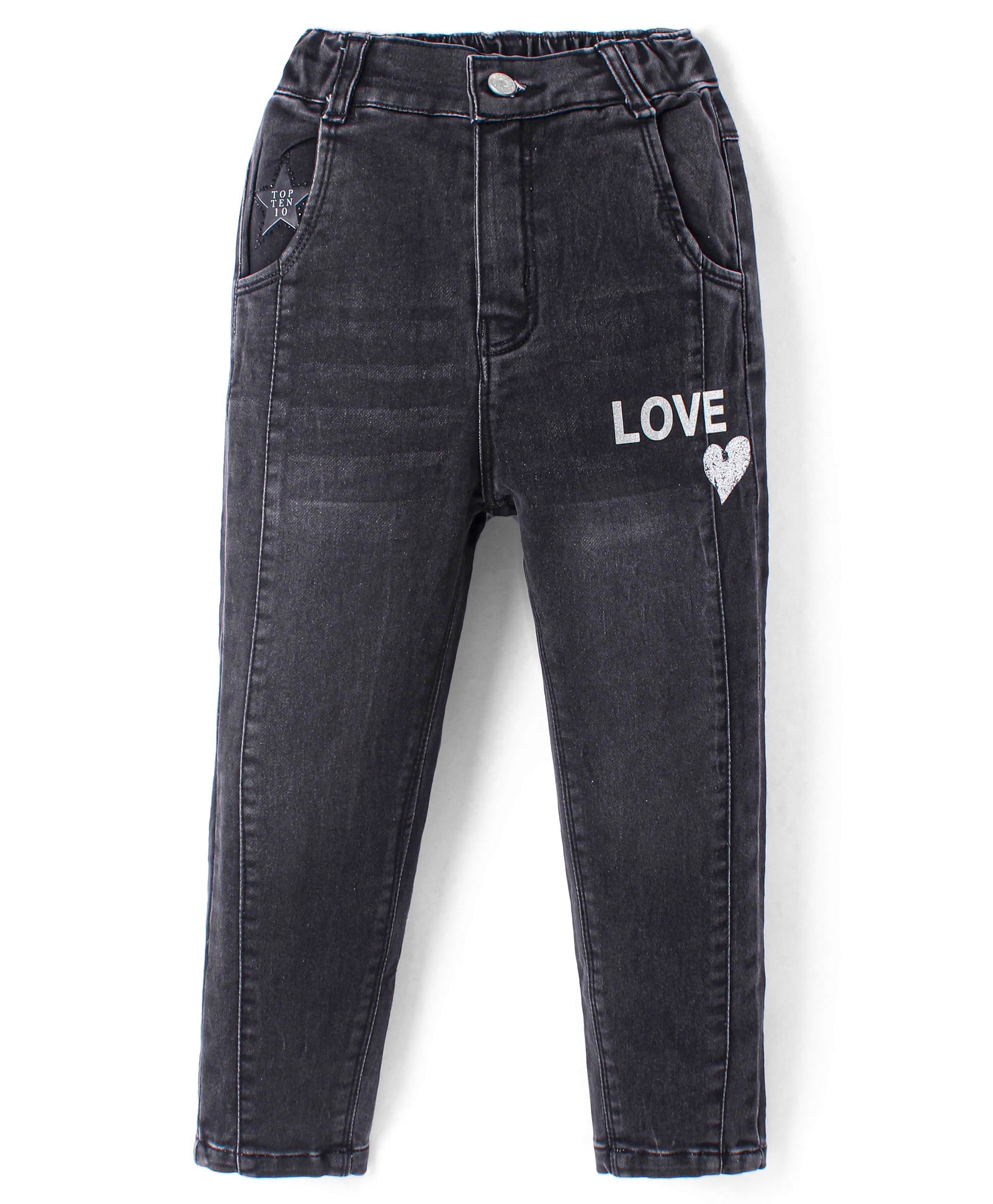 Olio Kids Woven Full Length Denim Jeans With Text Print - Black-picture-22