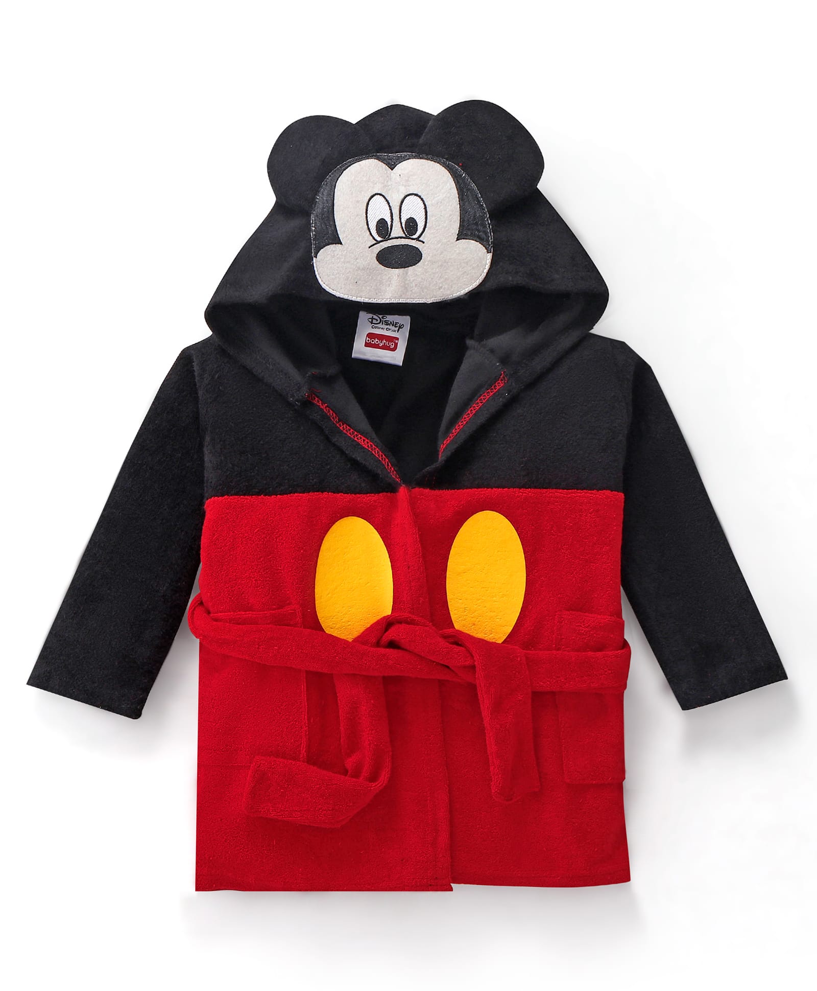 Babyhug Disney Terry Knit Hooded Bath Robe With Pockets And Mickey Mouse Graphics -Red-image-11