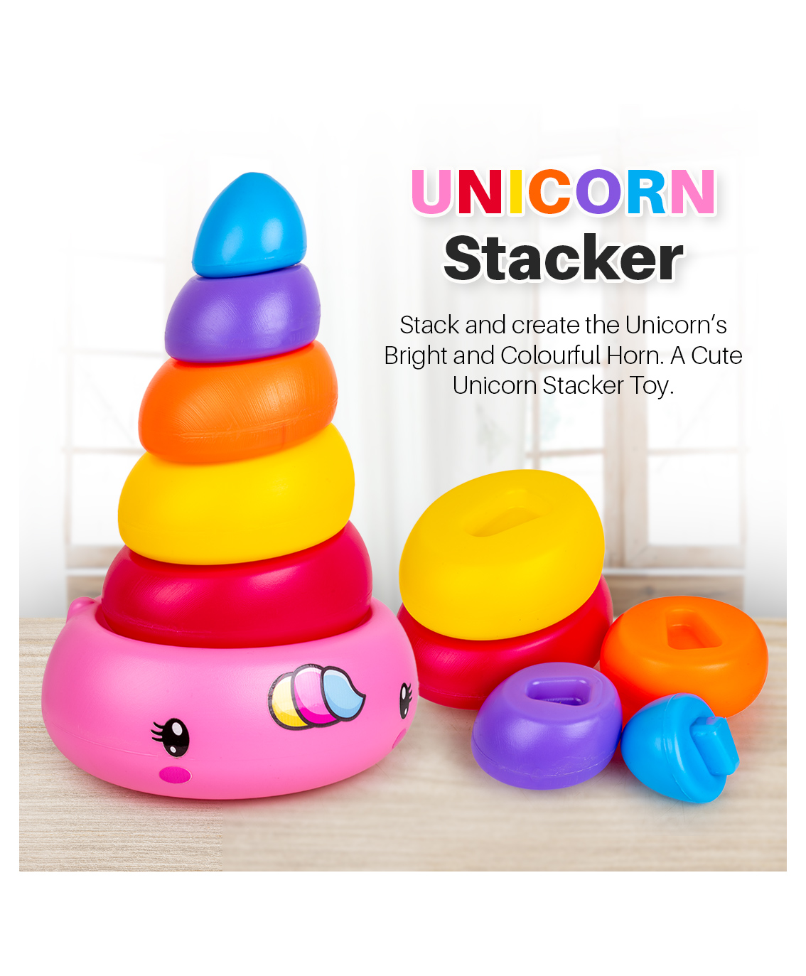 Ratnas Unicorn Stacking Ring Toy Multicolor - 5 Pieces-image-0