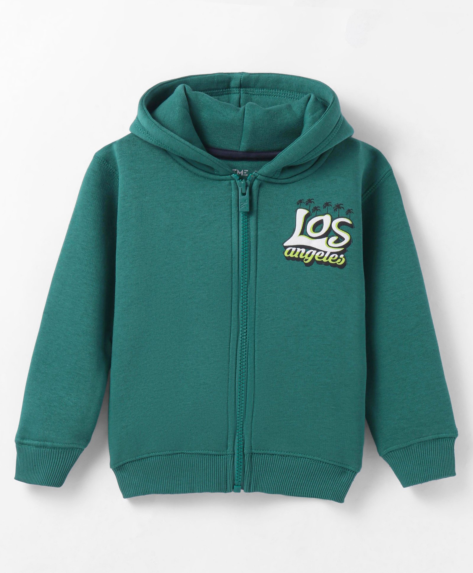Doreme Fleece Knit Full Sleeves Hooded Sweatjacket Text Print - Mint Green-image-27