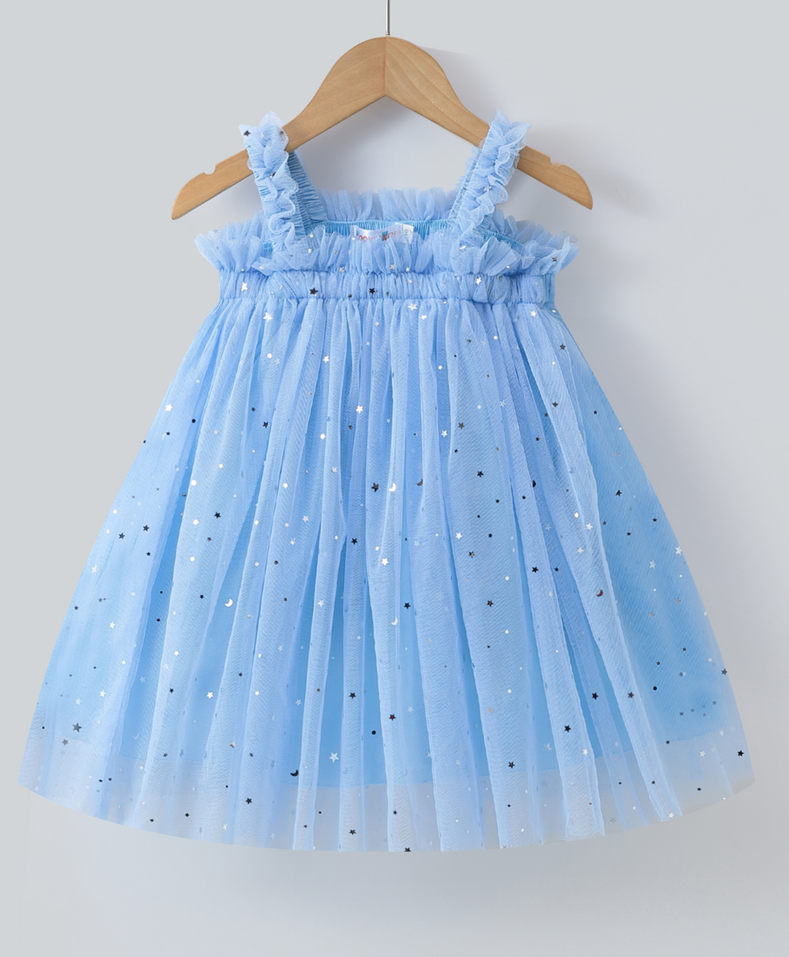 Kookie Kids Frill Sleeves Party Dress with Star Sequin Detailing - Light Blue-image-10