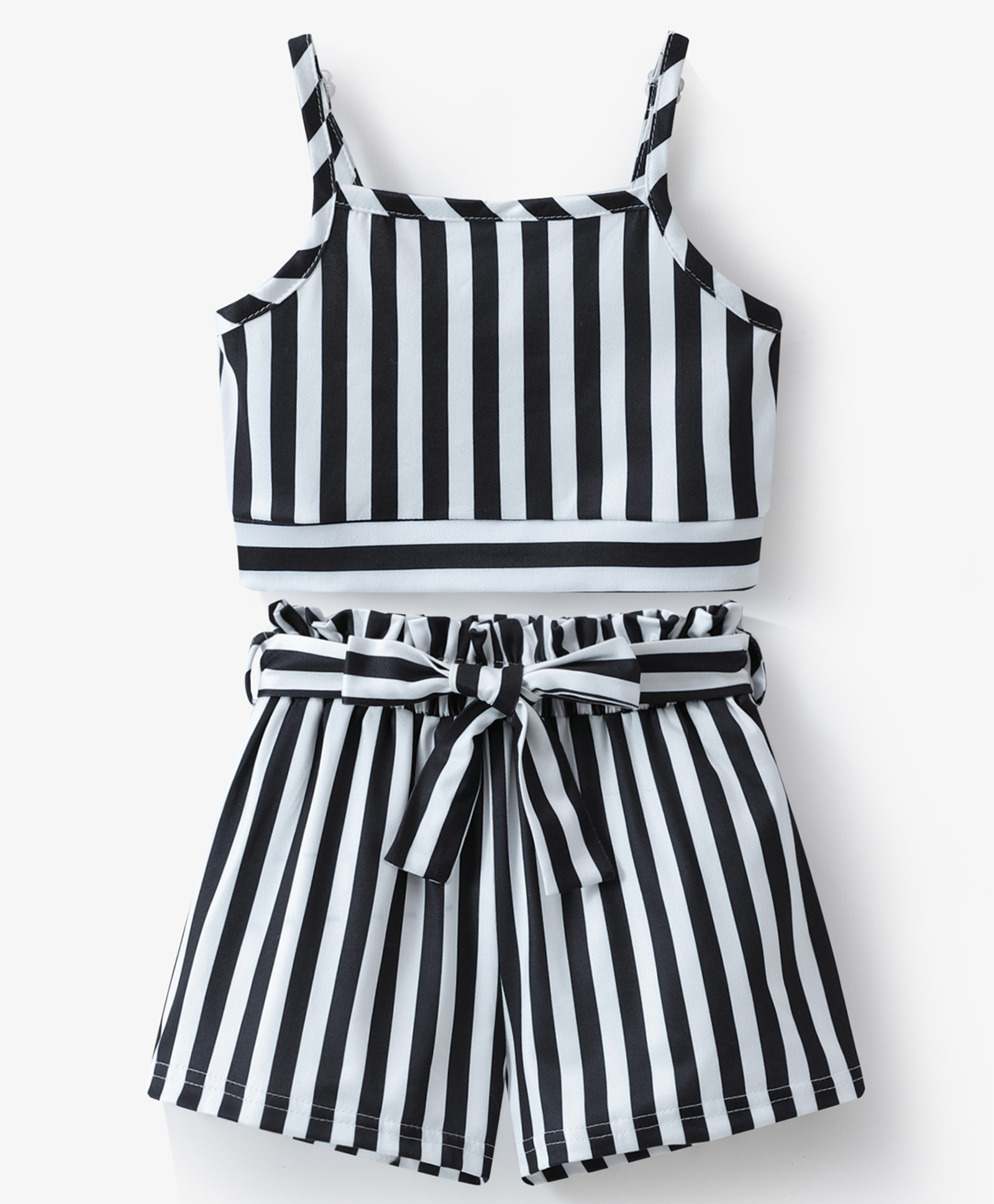 Mark & Mia Singlet Sleeves Striped Top & Paperbag Waist Short Set - Black-image-39