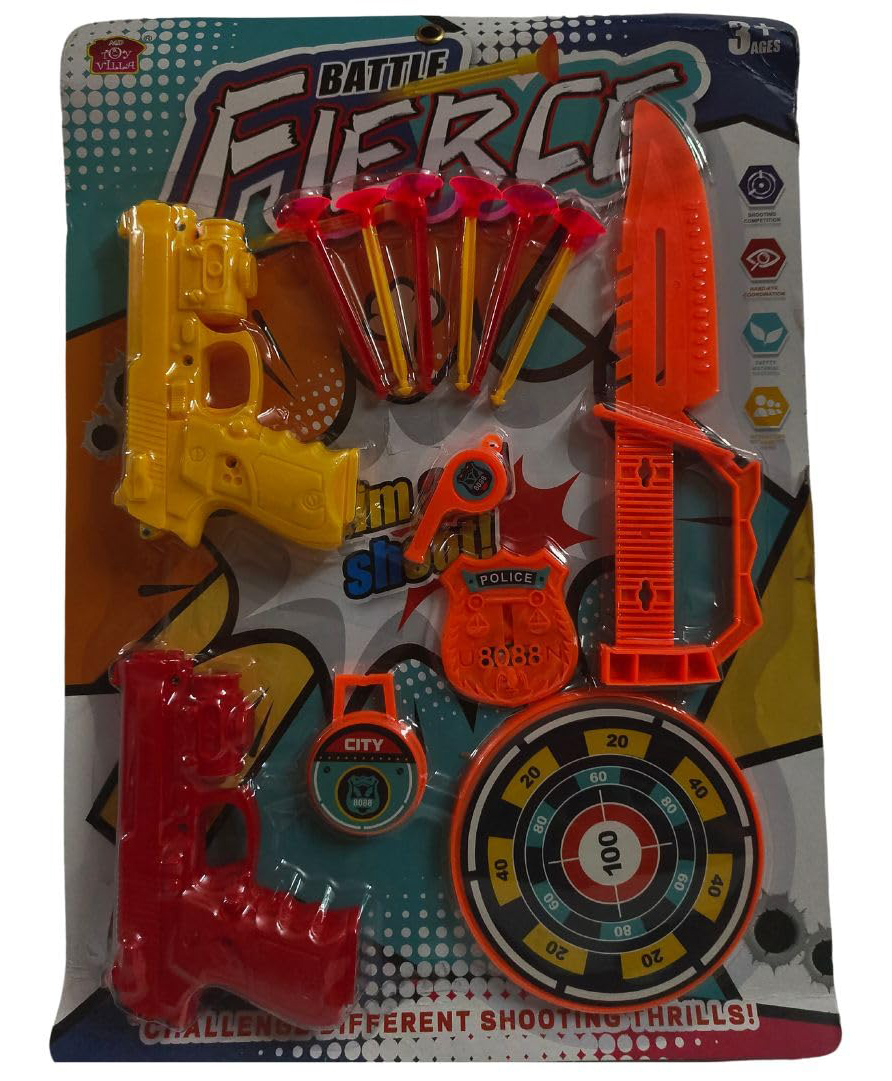 Sanjary Pack of 2  Shooting Game Set with Vaccum Stick Gun, Dart Board, knife and Whistle - Fun Indoor & Outdoor Toy  for kids color design may vary-picture-17