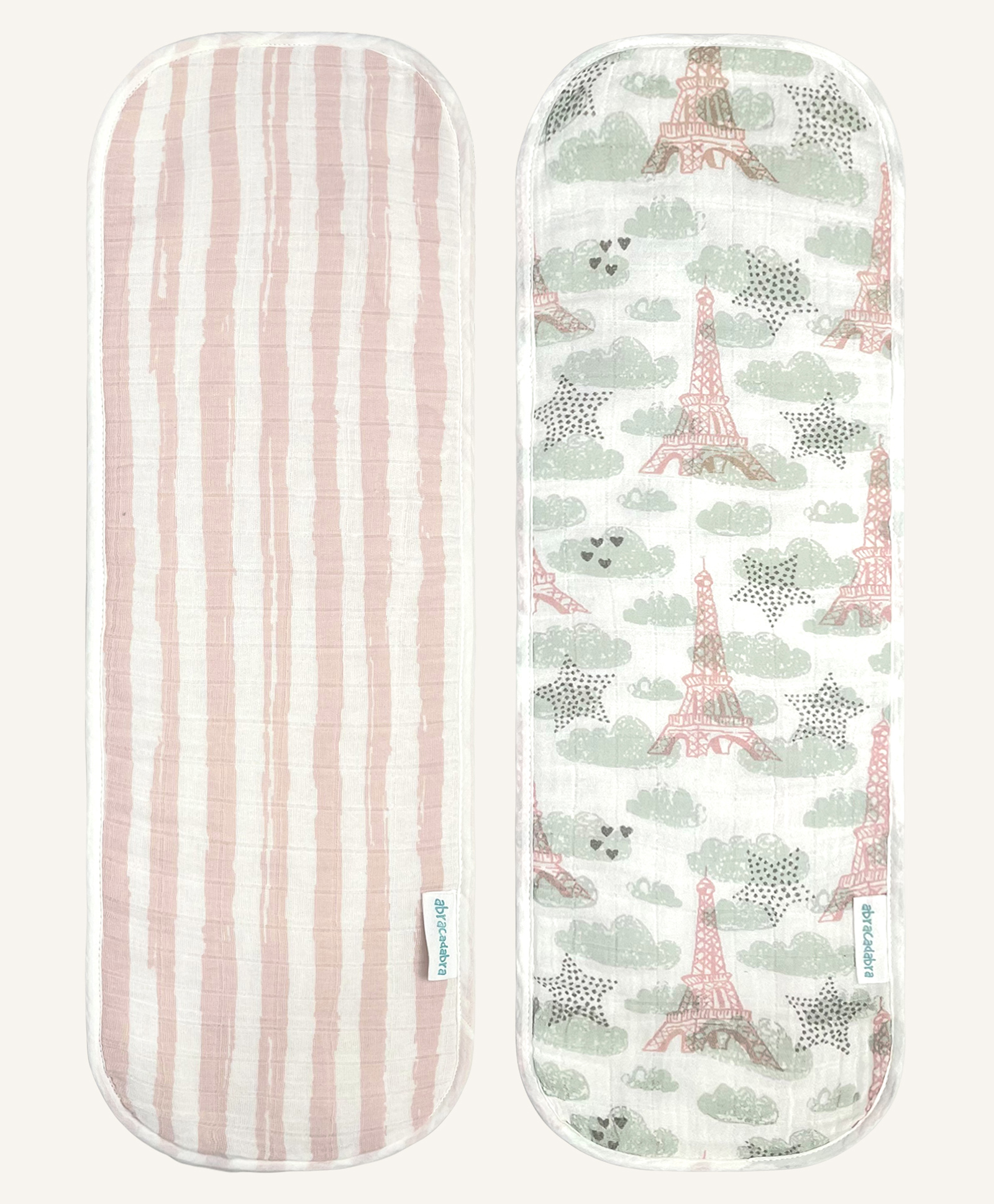 Abracadabra Muslin Burp Pad Set of 2 Eiffel Tower Print - Blue Pink-picture-14
