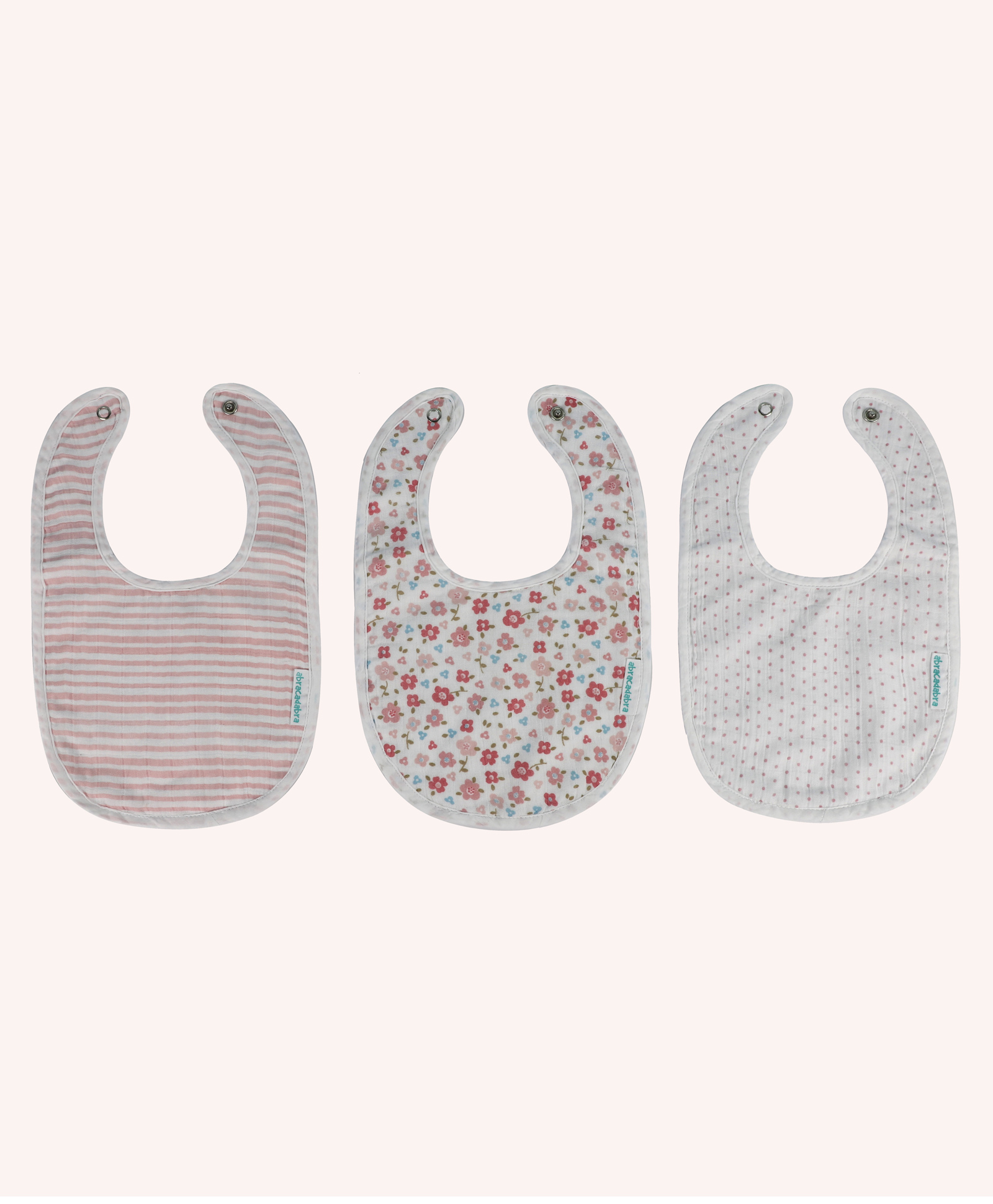 Abracadabra Cotton Muslin Bibs Pack Of 3 Vintage Floral Theme - Pink-image-2