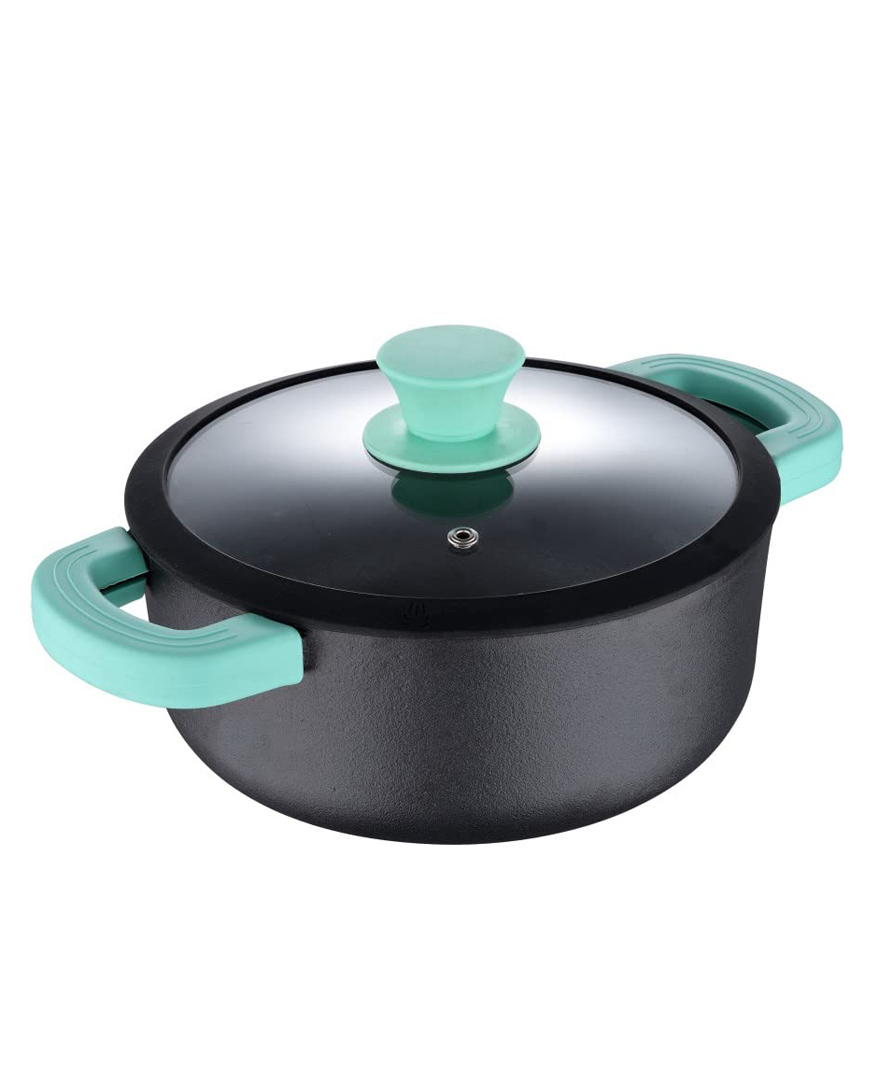 Bergner Elements Pre-Seasoned Cast Iron Casserole with Glass Lid, 20cm, Induction Compatible, Teal Blue-image-39