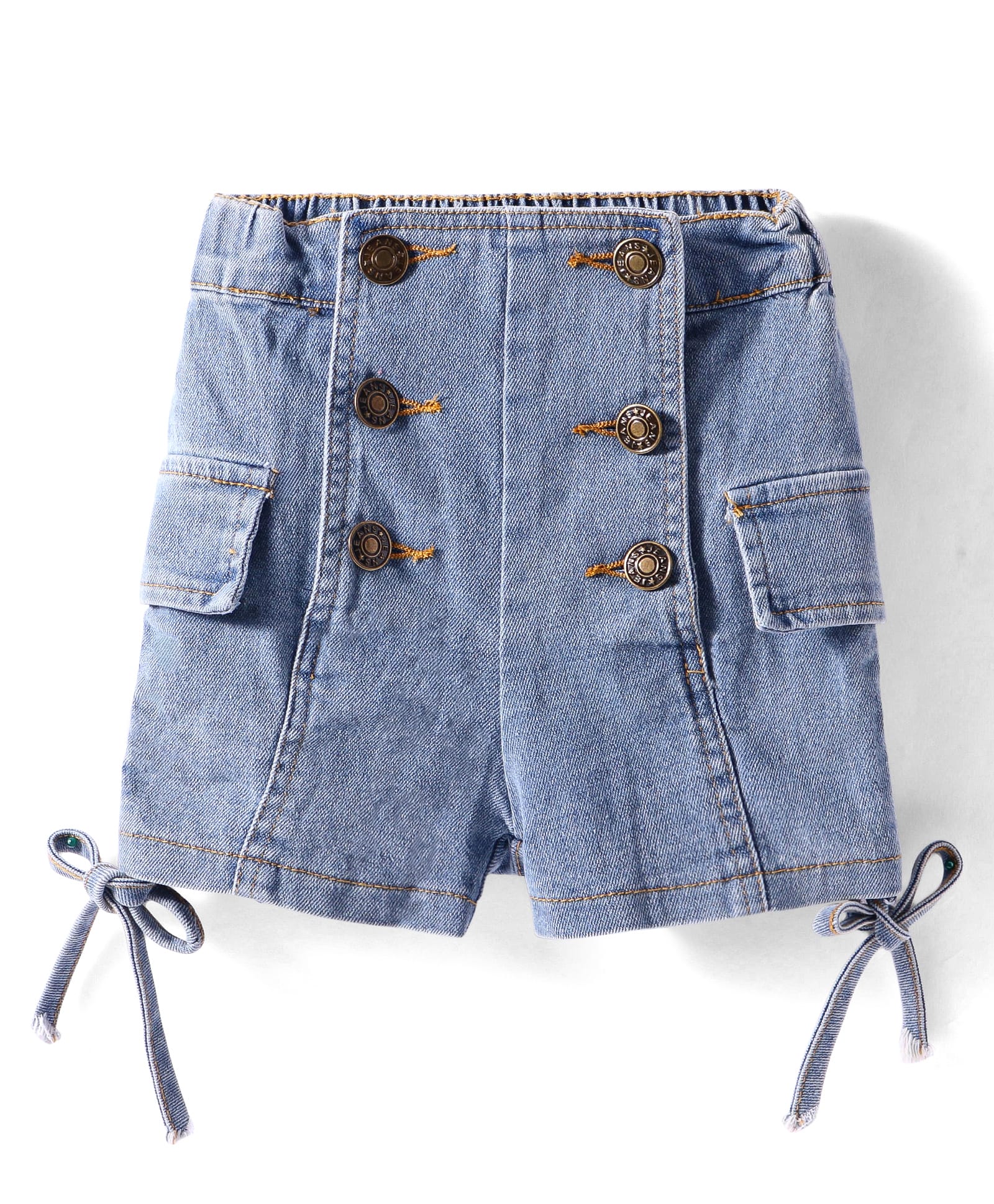 Kookie Kids Solid Cotton Shorts With Knot Applique & Cargo Pockets - Blue-image-13