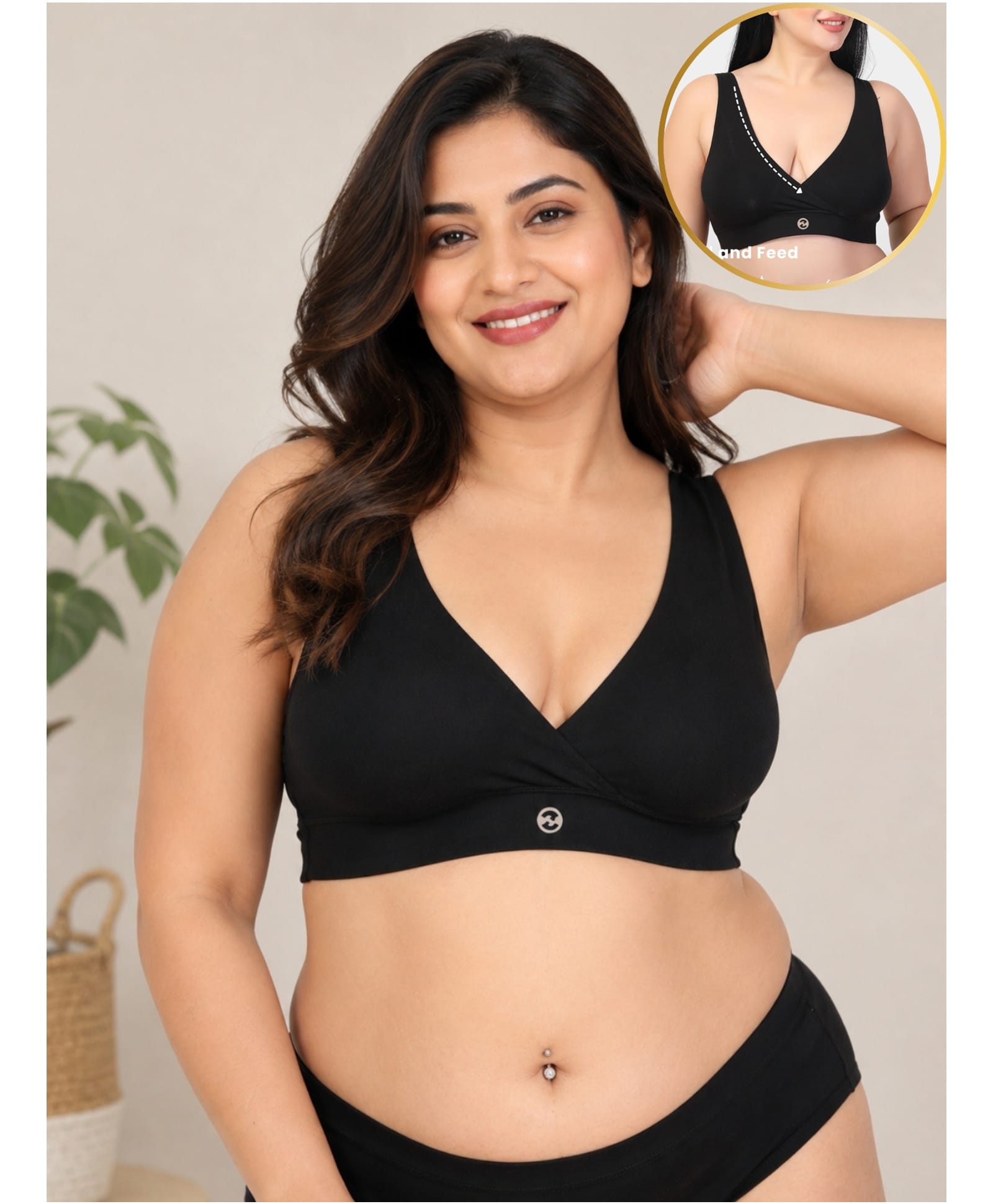 Zelena Women 95% Modal & 5% Ealstane Maternity Feeding Bra With Padding - Black-picture-1