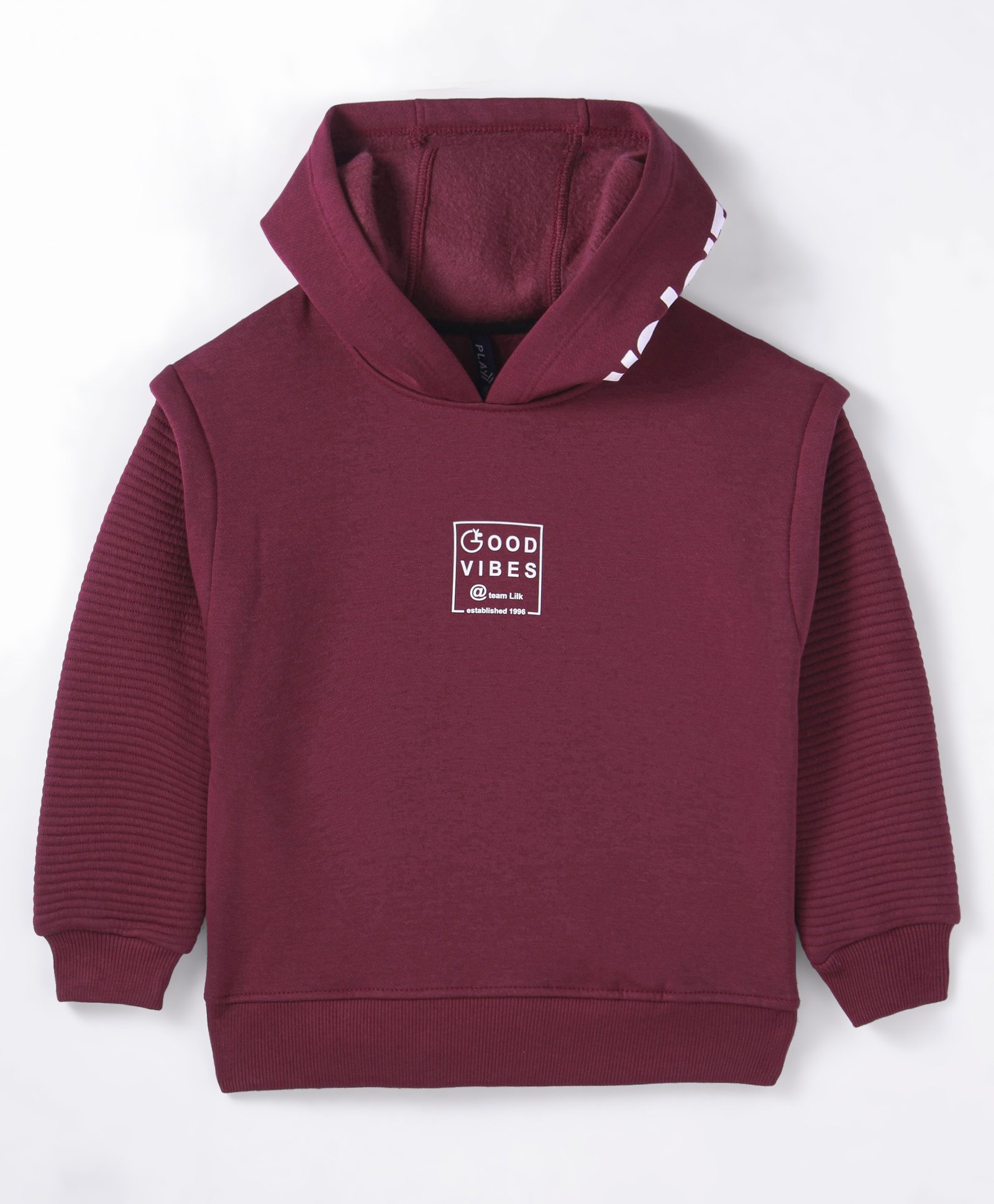 Little Kangaroos Fleece Knit Full Sleeves Text Printed Hooded Sweat Shirt - Dark Red-image-6
