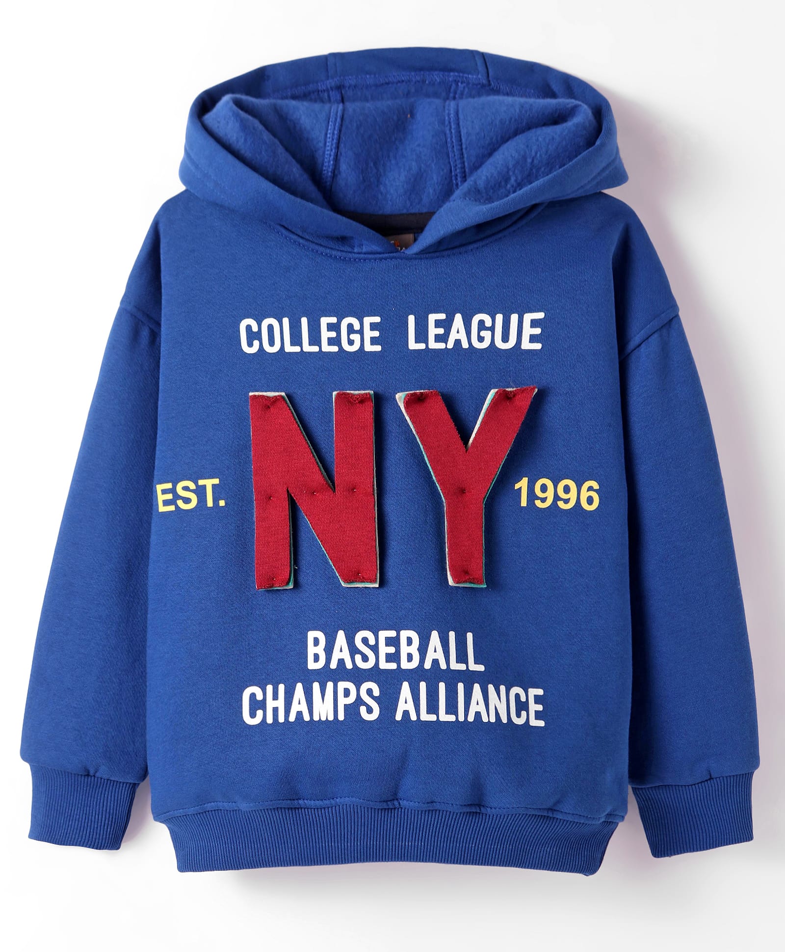 Little Kangaroos Fleece Knit Full Drop Shoulder Sleeves Hooded Sweatshirt with Text Print - Royal Blue-picture-26