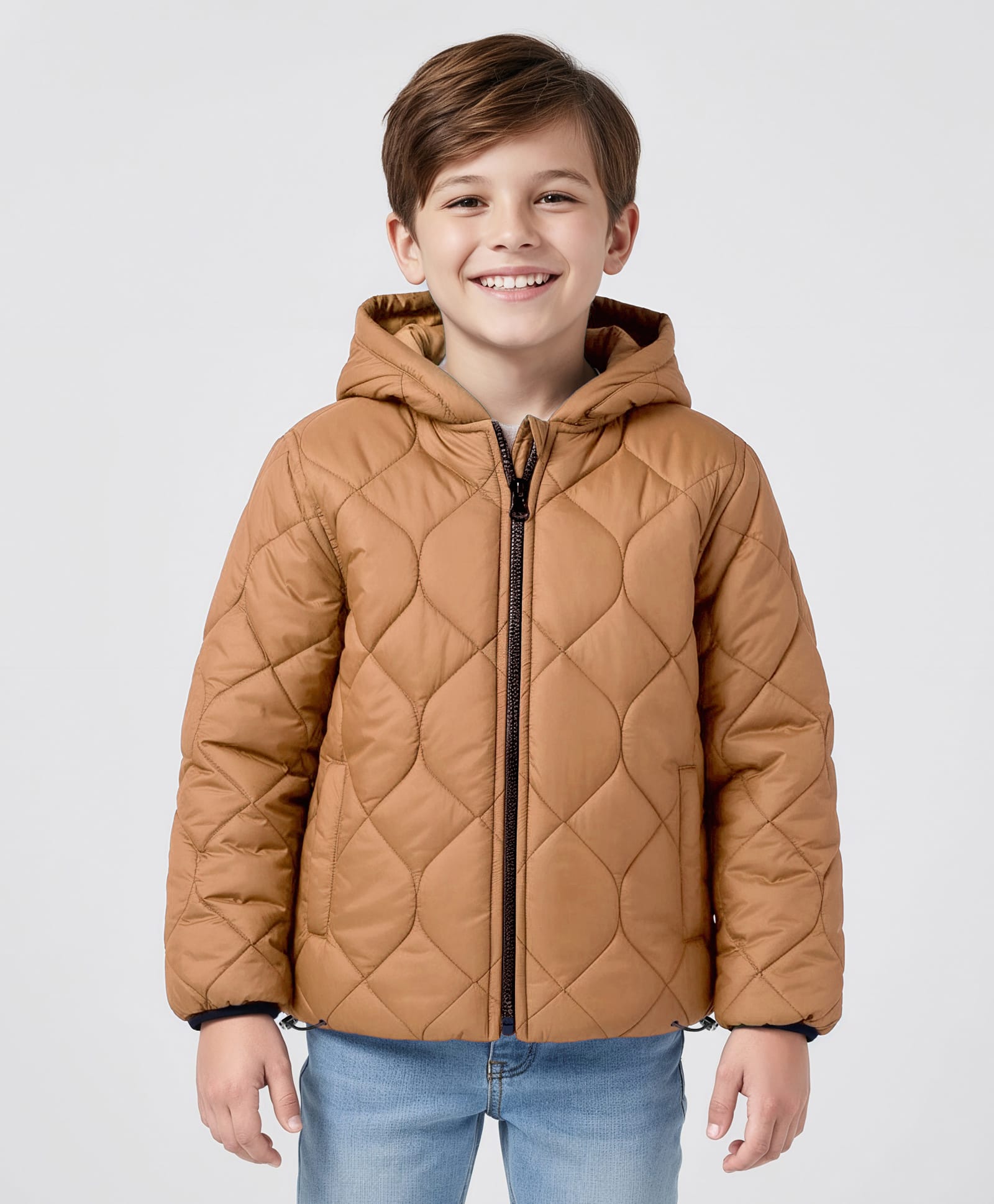 Little Kangaroos Knit Full Sleeves Hooded Quilted Jacket - Tan-image-13