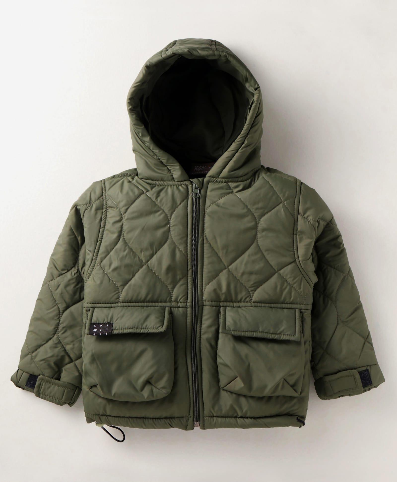 Little Kangaroos Knit Full Sleeves Hooded Padded Jacket With Quilted Design - Olive Green-image-33