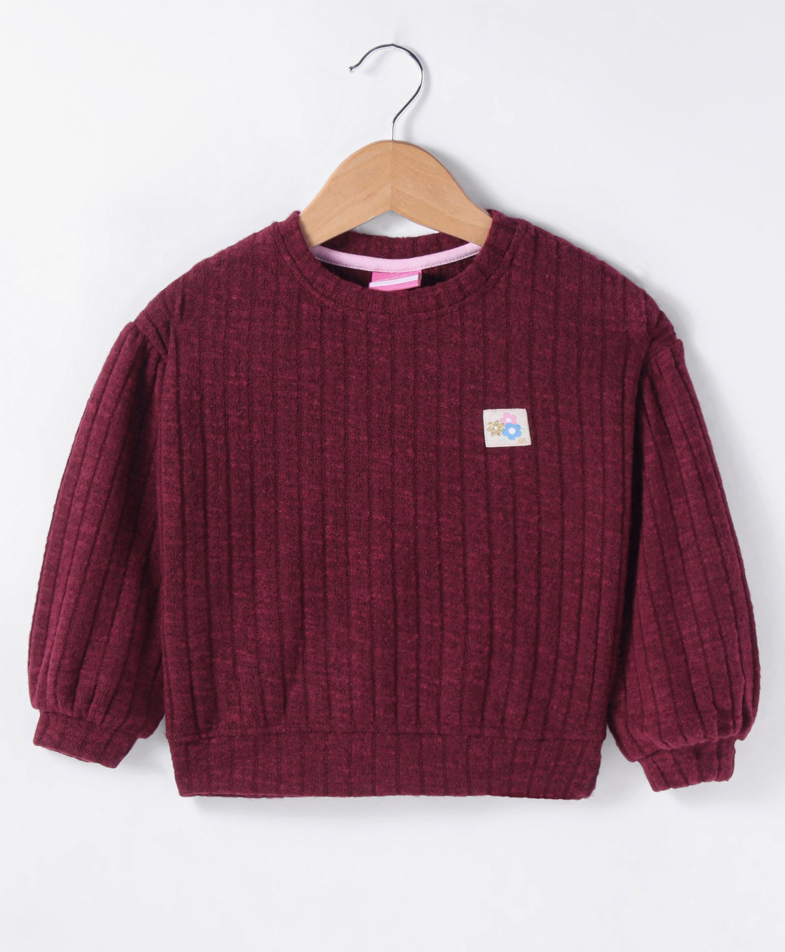 Little Kangaroos Terry Knit Full Drop Shoulder Sleeves Solid Color Sweater - Maroon-picture-16