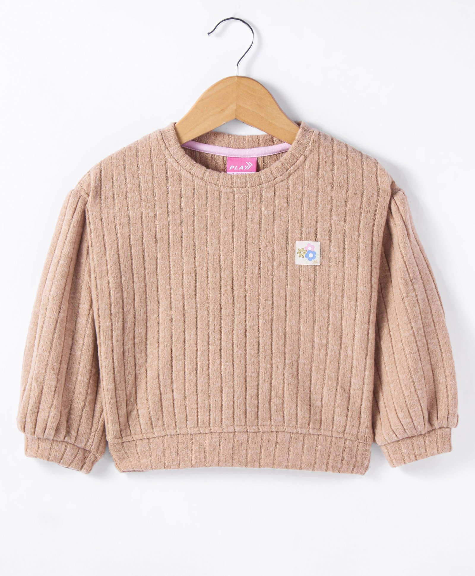 Little Kangaroos Terry Knit Full Drop Shoulder Sleeves Solid Color Sweater - Tan-picture-12