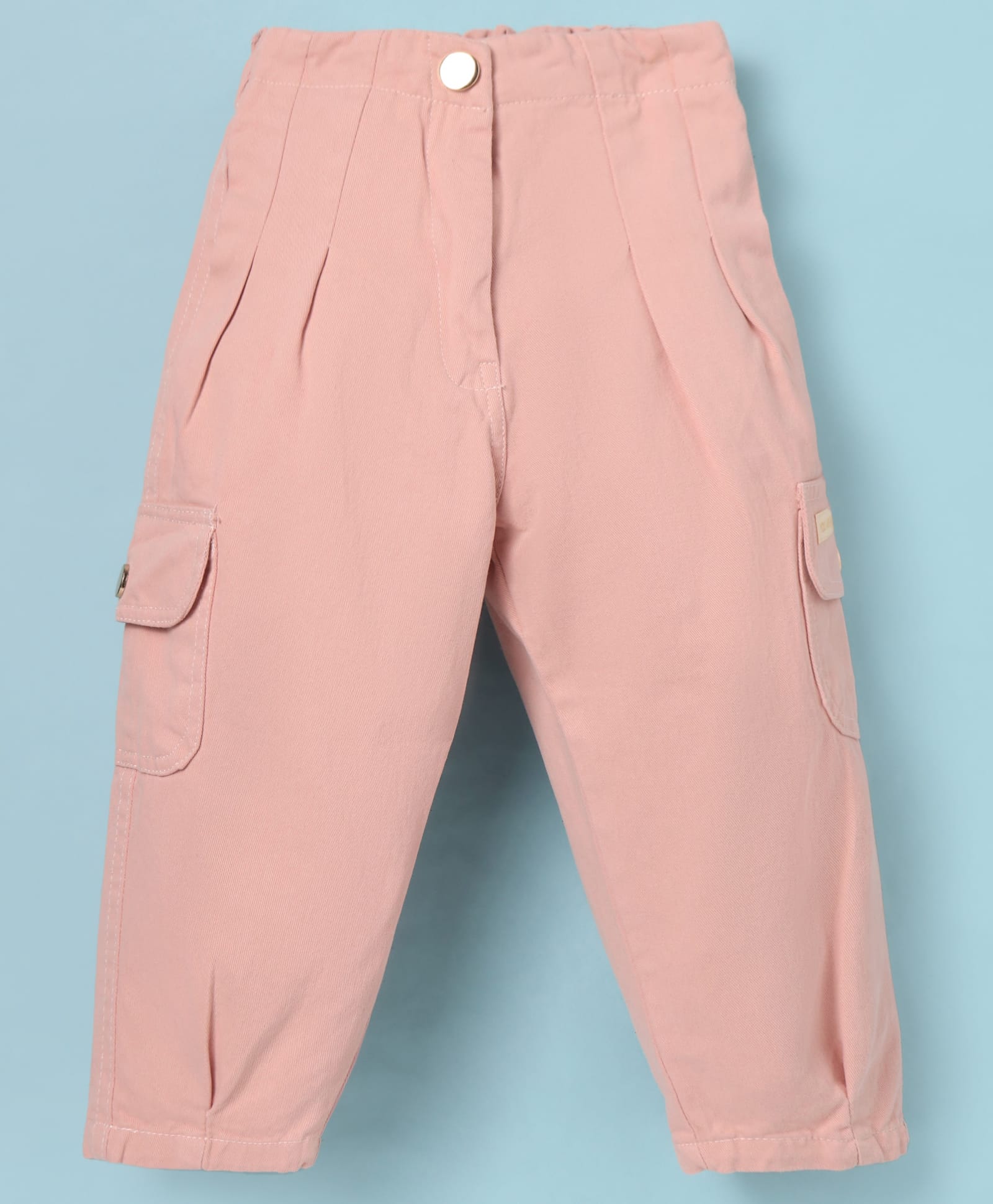 Little Kangaroos Cotton Knit Full Length Solid Colour Trouser with Cargo Pockets - Baby Pink-picture-12
