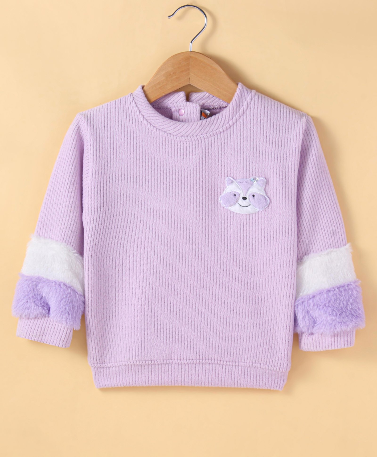 Little Kangaroos Fleece Knit FullSleeves T-Shirt With Fox Applique - Purple-image-14