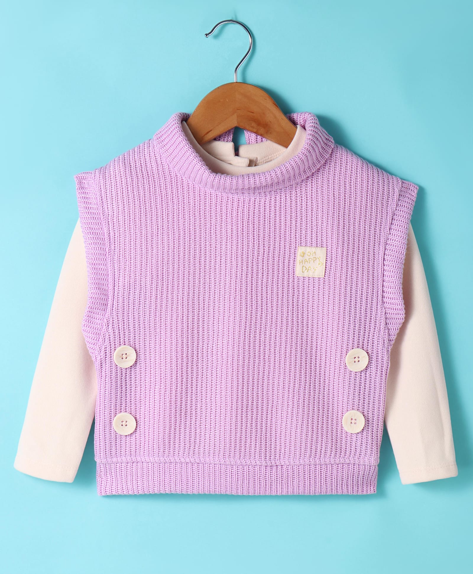 Little Kangaroos Fleece Knitted Sweater with Full Sleeves Knitted Inner T-Shirt - Purple-picture-12