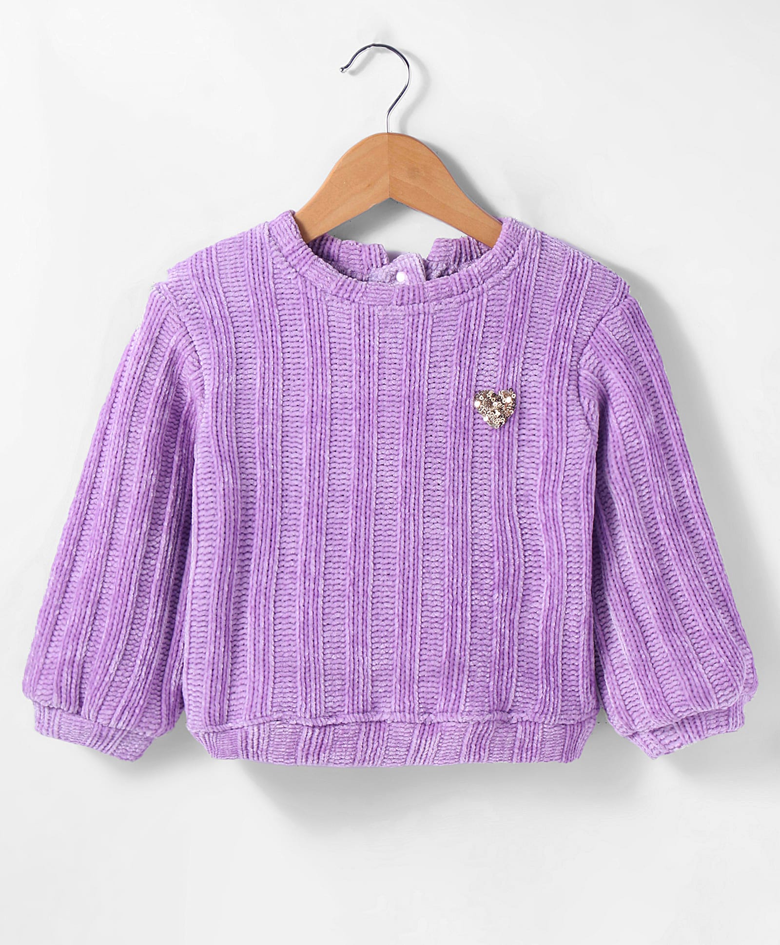 Little Kangaroos Fleece Knitted Full Sleeves Sweater with Sequin Detailing - Purple-picture-27