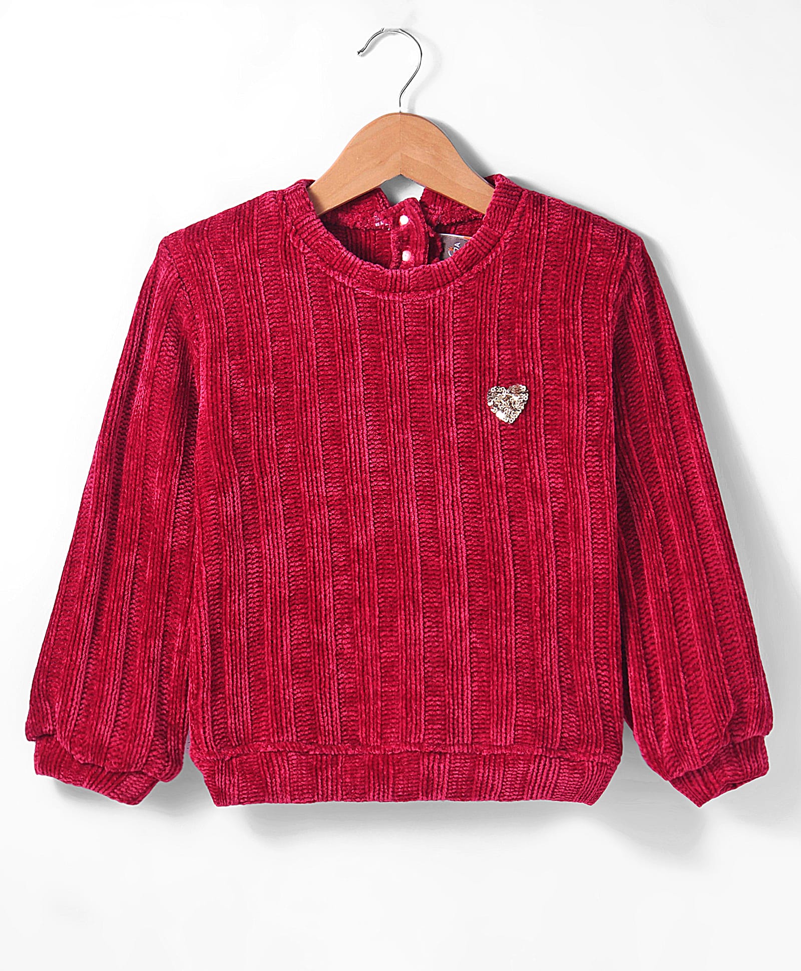 Little Kangaroos Fleece Knitted Full Sleeves Sweater with Sequin Detailing - Maroon-picture-17