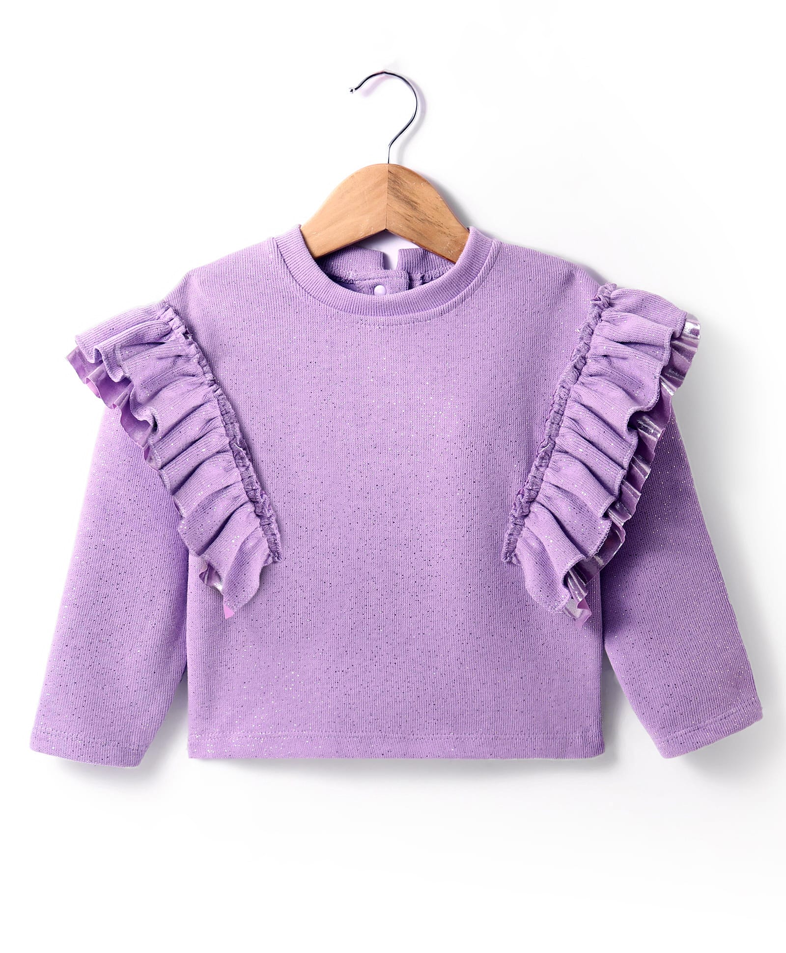Little Kangaroos Fleece Knit Full Sleeves Solid Colour Sweatshirt With Frill Detailing - Lilac-picture-20