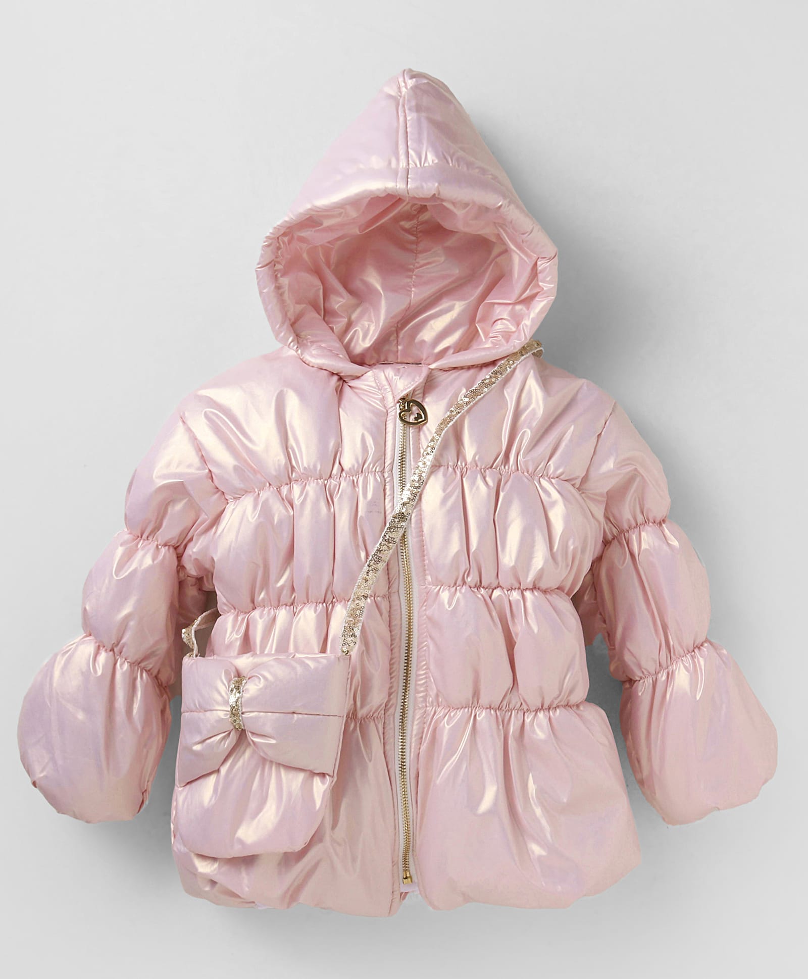 Little KangaroosFull Sleeves Solid Colour Padded hooded Jacket With Sling Bag & Quilted Design - Pink-image-29