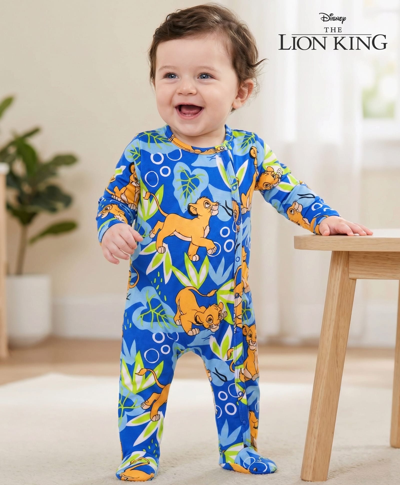 Babyhug Disney Interlock Knit Full Sleeves Front Open Footed Sleep Suit with The Lion King Print - Blue-image-17