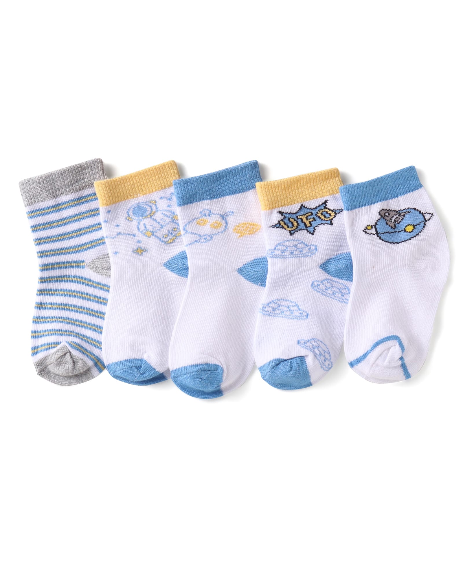 Doodle Poodle Cotton Knit Ankle Length Socks with Space Theme Design Pack of 5 - Bright White-picture-36