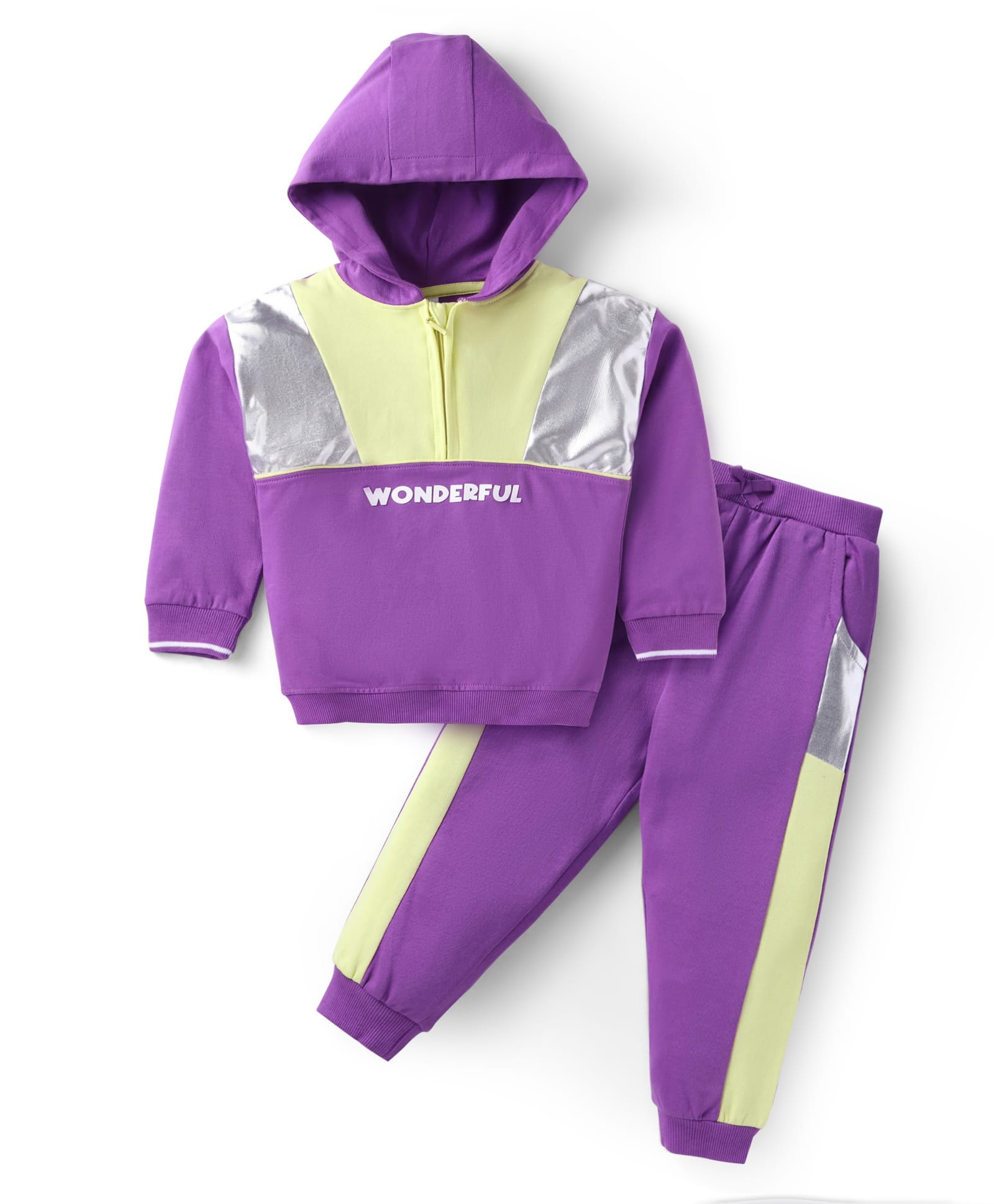 Babyhug Terry Knit Full Sleeves Hooded Sweatshirt & Lounge Pant Set With Cut & Sew Design - Lilac-image-27