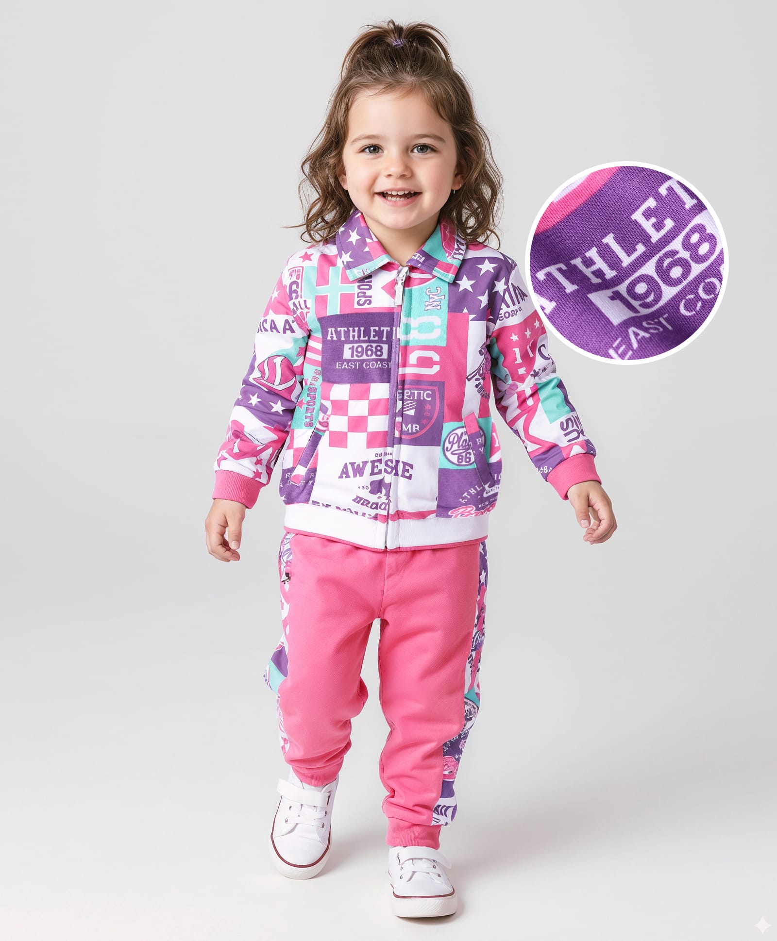 Babyhug Terry Knit Full Sleeves Sweatjacket & Lounge Pant Set With Text Print - Purple & Pink-image-36