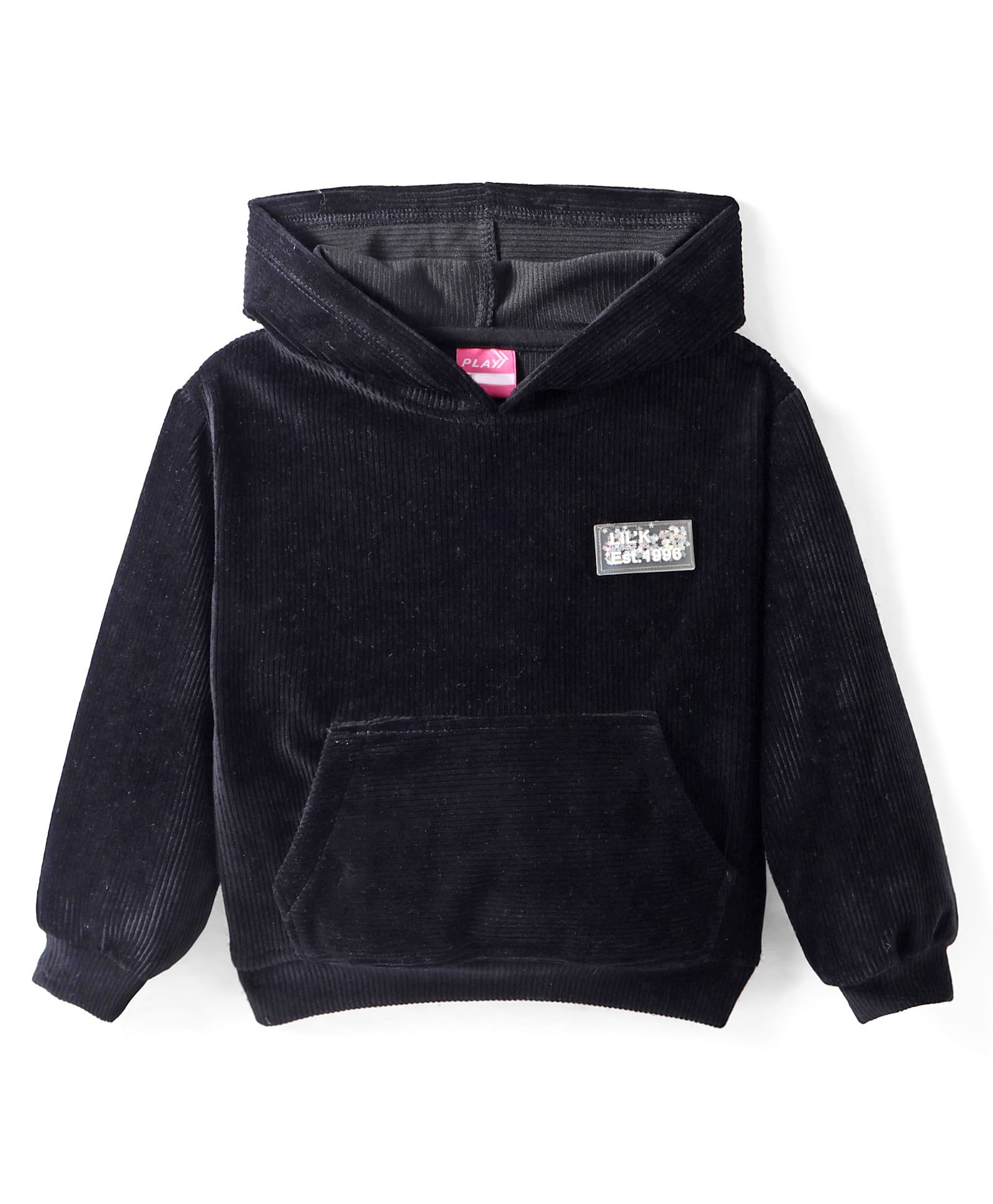 Little Kangaroos Fleece Knit FullSleeves Hooded Sweatshirt with Patch Detailing & Kangaroo Pockets - Black-image-32