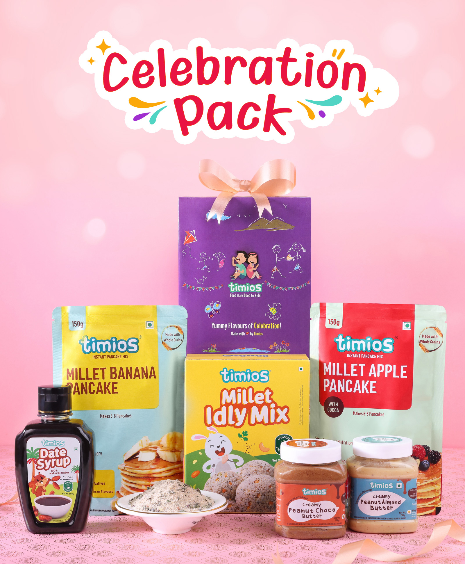 Timios Choco Peanut Butter, Almond Peanut Butter, Apple Pancake MIx, Banana Pancake Mix, Idly Mix & Date Syrup - 1150 g-image-9