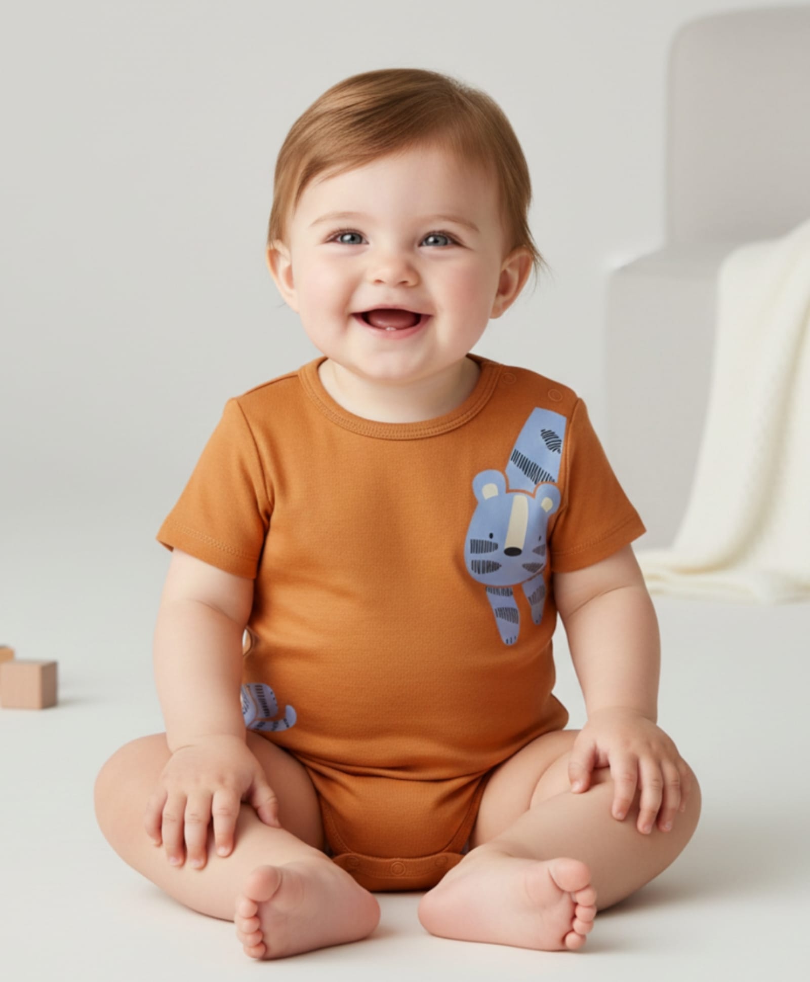 My Milestones 100% Cotton Half Sleeves Tiger Printed Onesie - Orange-picture-22