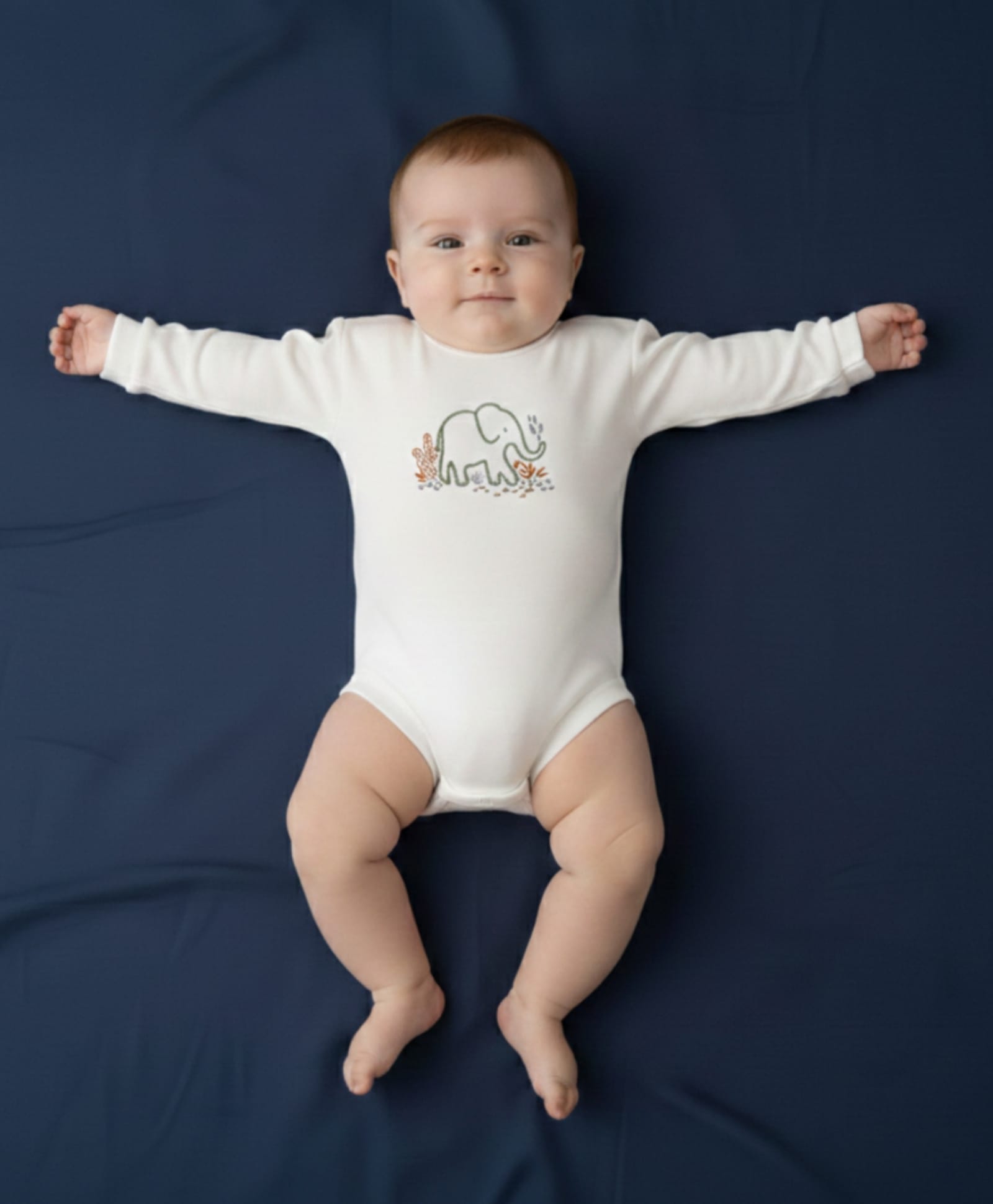 My Milestones 100% Cotton Full Sleeves Elephant Embroidered Onesie - Cream-picture-16