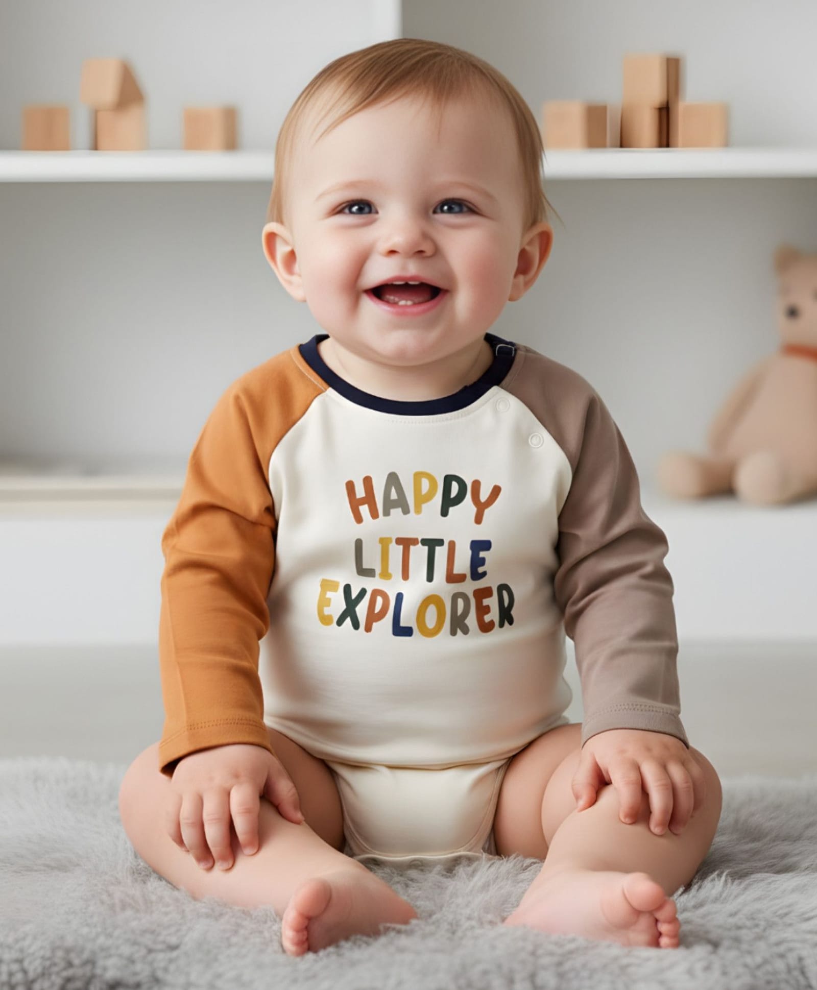 My Milestones 100% Cotton Full Sleeves Happy Little Explorer Text Printed & Colour Blocked Onesie - Multi Colour-picture-22