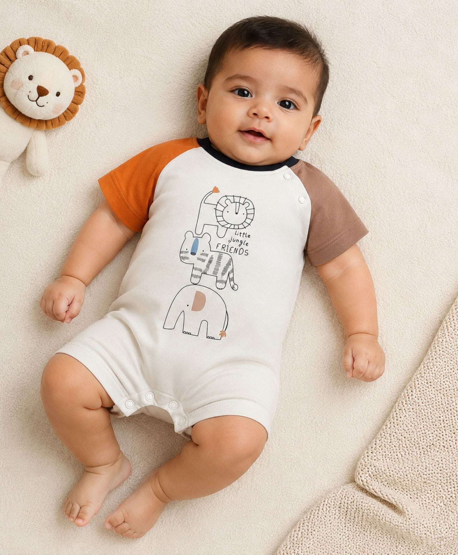 My Milestones 100% Cotton Half Raglan Sleeves Animals Printed Romper - Multi Colour-picture-18
