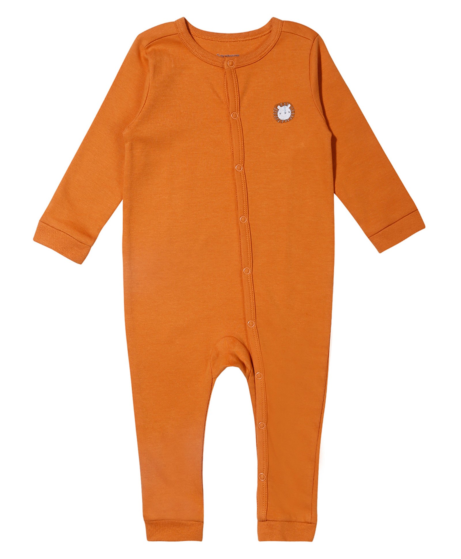 My Milestones 100% Cotton Full Sleeves Lion Embroidered Romper - Orange-picture-17
