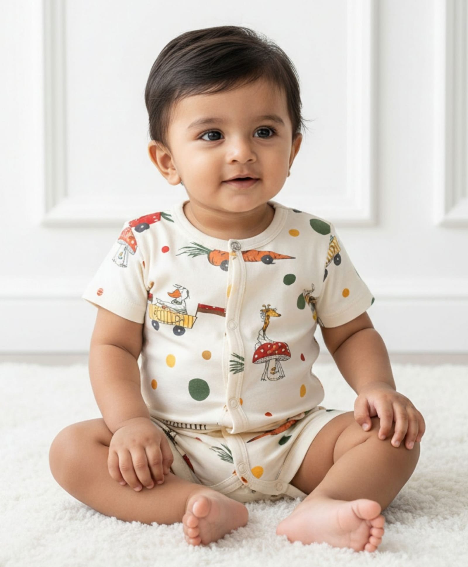 My Milestones 100% Cotton Half Sleeves Animals Printed Romper - Cream-picture-33