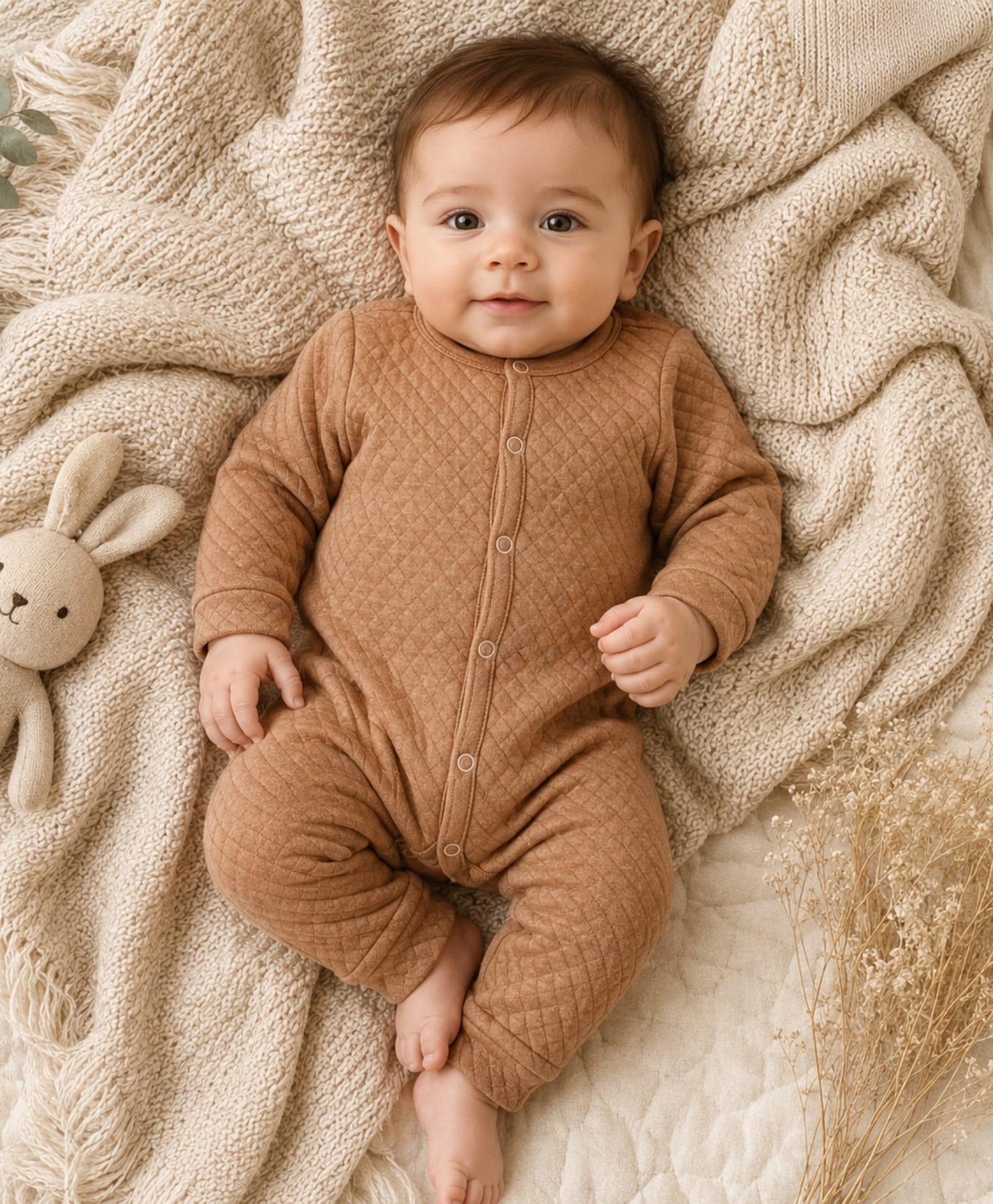 My Milestones Full Sleeves Solid Quilted Romper - Brown-picture-30