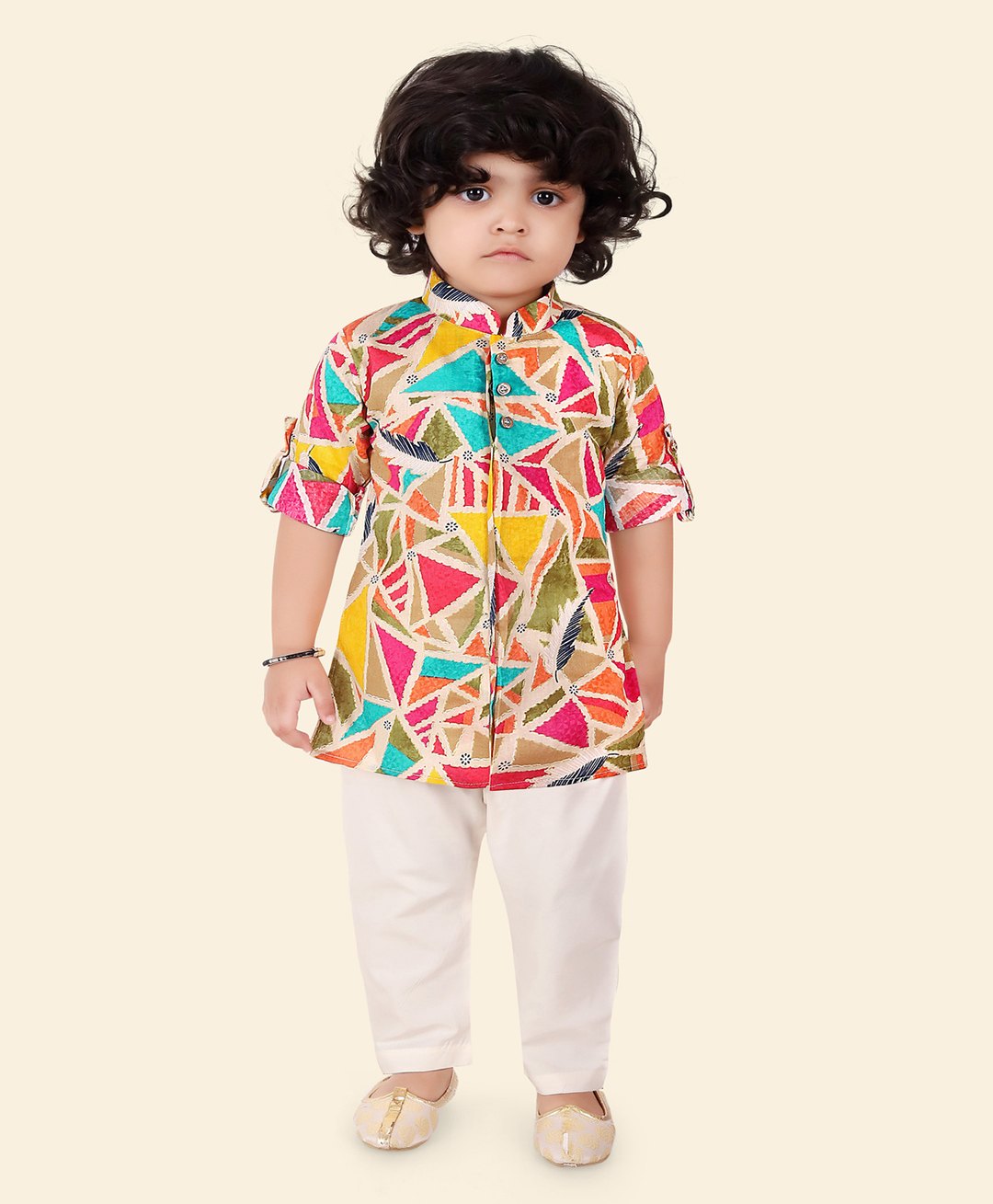 ETHNIKS NEURON Cotton Full Sleeves Abstract Printed Kurta With Solid Pyjama Set - Multi Color-image-44