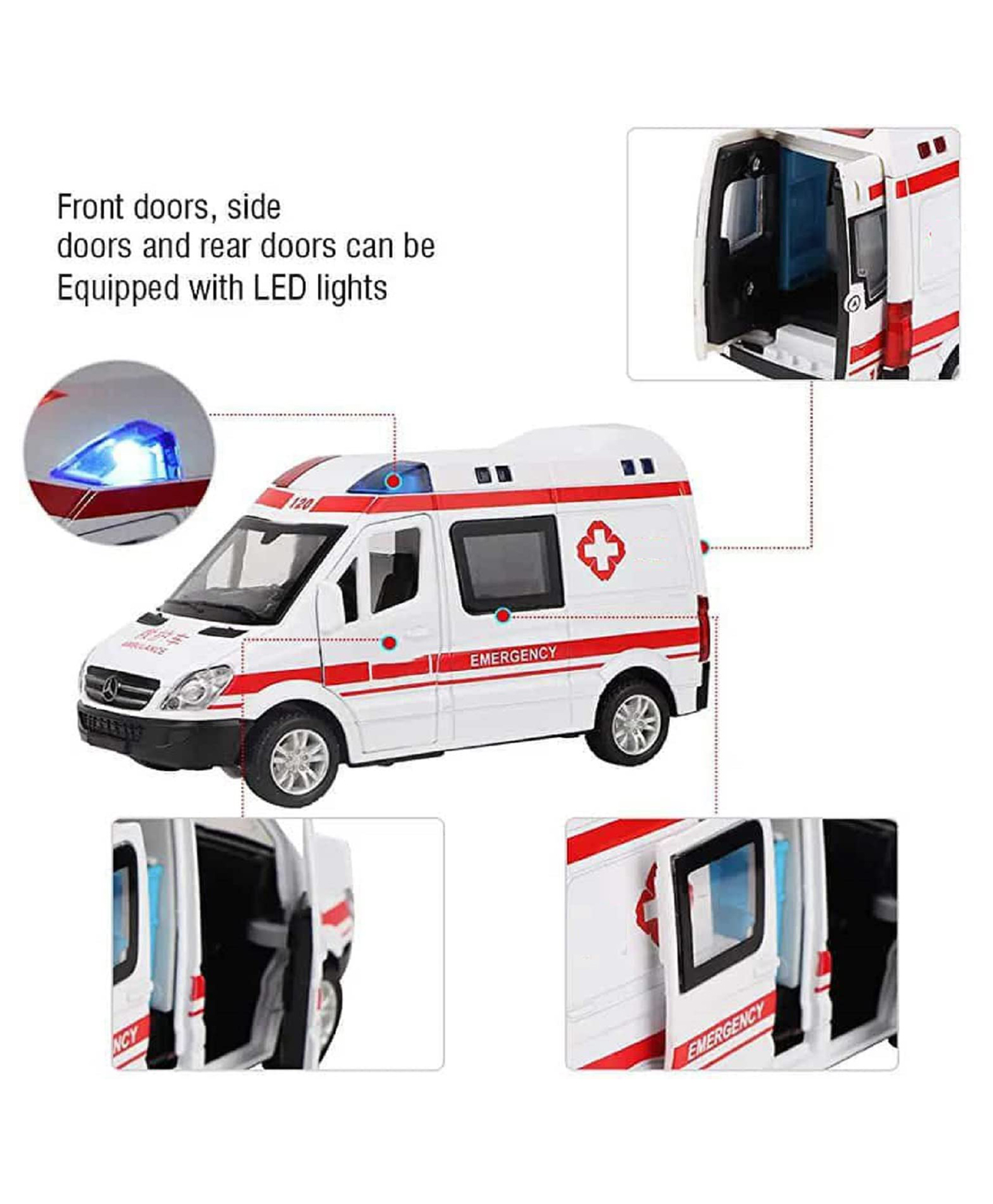 Sanjary Die-Cast Ambulance Toy Car with Light & Siren Sound Effects - Friction Powered Wheels & Led Lights Color Design May Vary-image-30