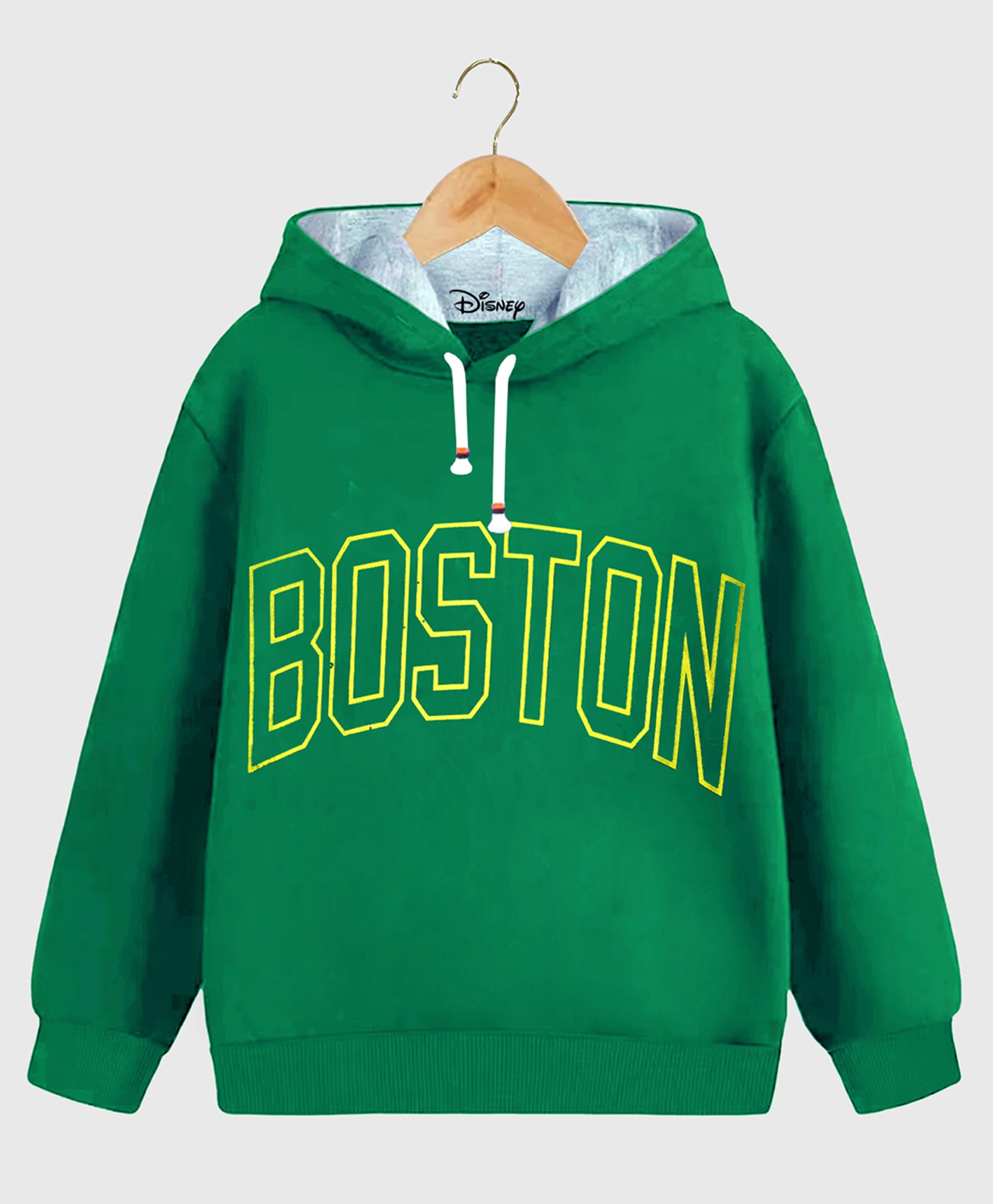 KUCHIPOO Fleece Full Sleeves Boston Text Printed Hoodie - Green-picture-12