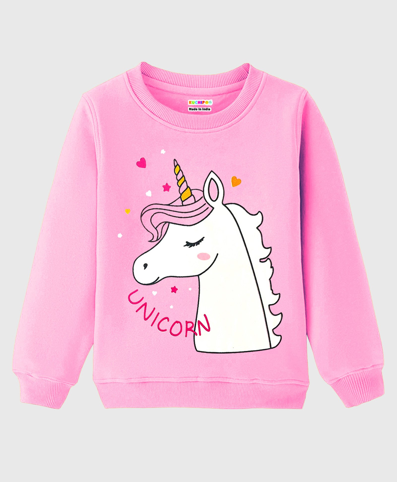 KUCHIPOO Fleece Full Sleeves Unicorn Printed Sweatshirt - Pink-picture-18